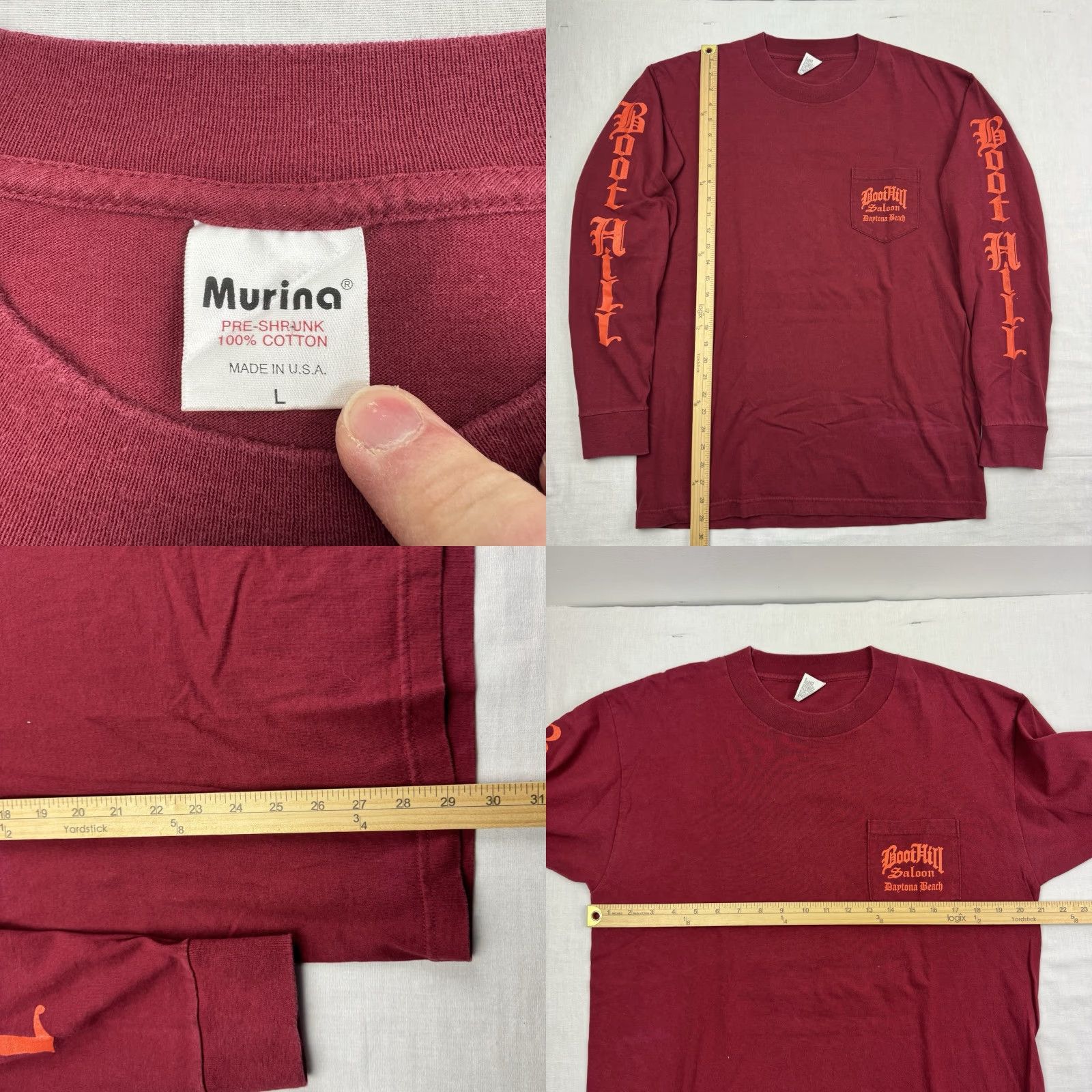 Vintage VINTAGE Murina Boothill Saloon Biker Motorcycle 90s Long Sleeve Shirt Adult Large Red Graphics Print Crew Neck 1998 2832cc Mens Size US L / EU 52-54 / 3 - 8 Thumbnail