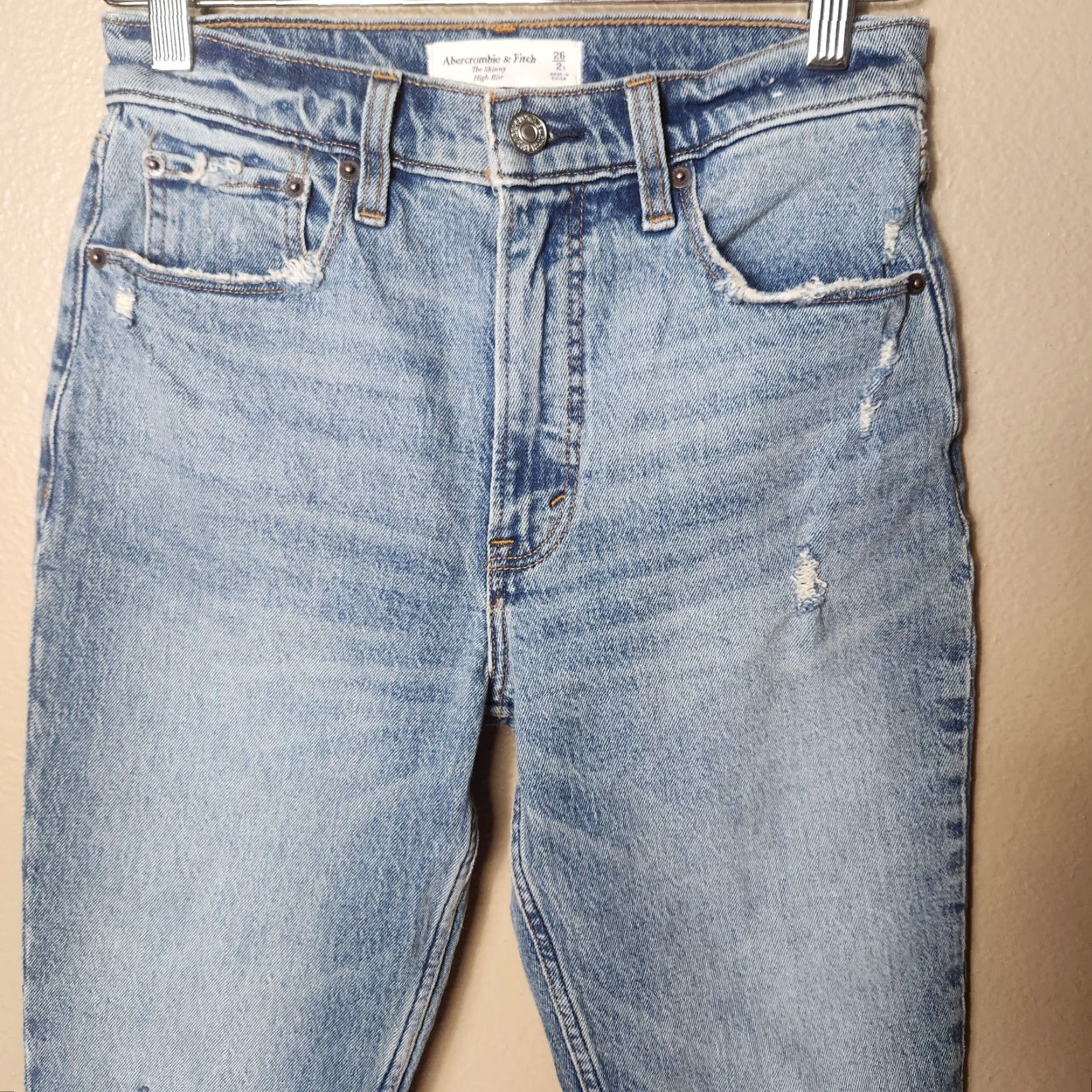 Abercrombie & Fitch Abercrombie & Fitch Jeans Skinny High Rise Chewed Hem Size 2 Regular Women Blue Denim 5-Pocket NWT Vintage: No Size 26" / US 2 / IT 38 - 4 Thumbnail