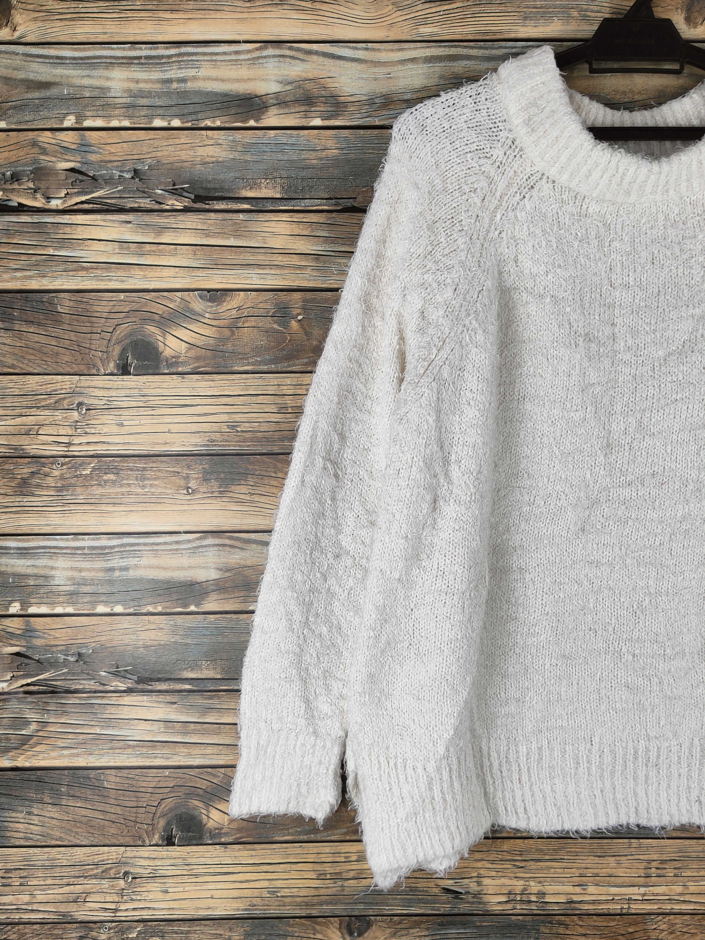 Global Work DL Global Work Cream Fur Mohair Knitwear #46-553 Size L / US 10 / IT 46 - 3 Thumbnail