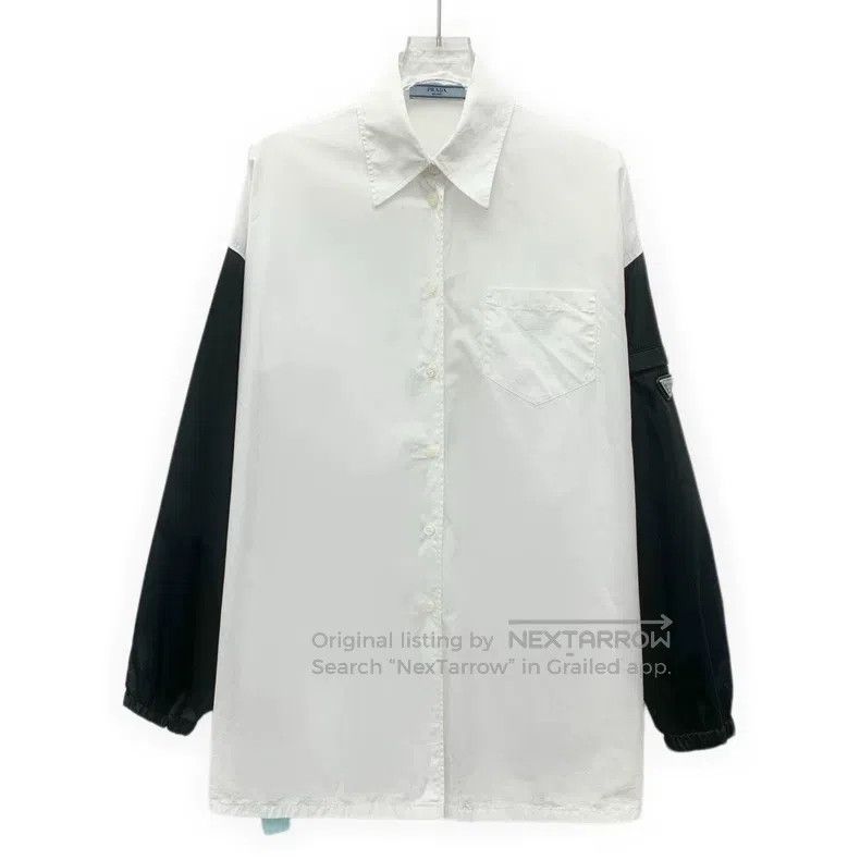 Prada Prada White logo-decorated cotton lapel single-breasted lo Size US XXS / EU 40 - 1 Thumbnail