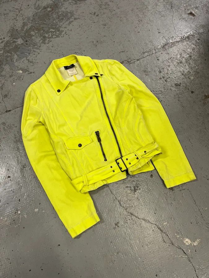 Versace Versace Provocative Yellow Asymmetric Zip Biker Jacket Size S / US 4 / IT 40 - 4 Thumbnail