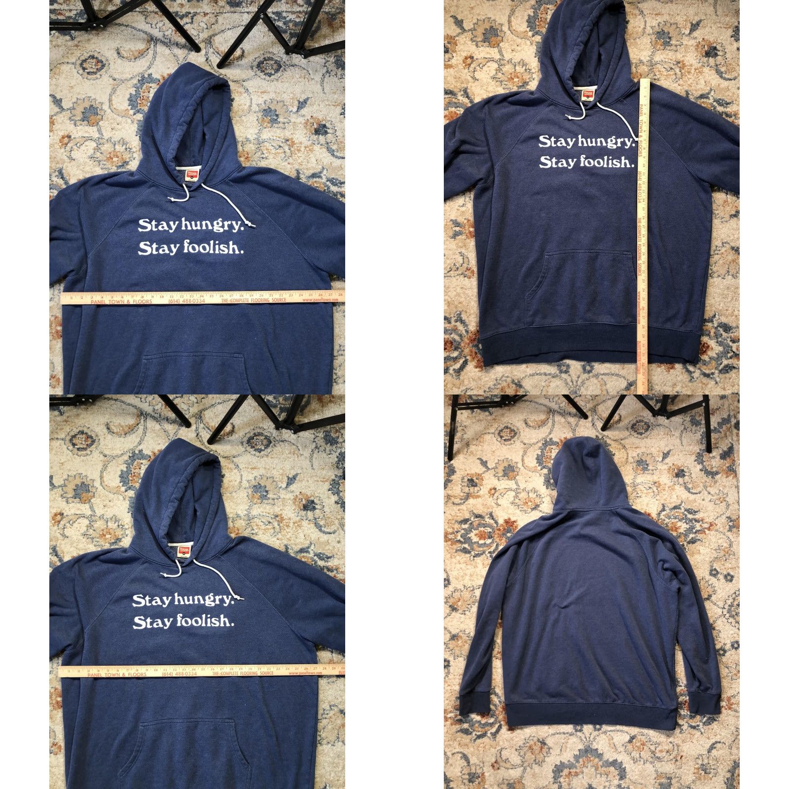 Vintage Homage Hoodie Sweatshirt Mens 3XL Blue Stay Hungry Stay Foolish Pullover Raglan Hooded Pockets Graphic Print Fleece Size US XXL / EU 58 / 5 - 8 Thumbnail