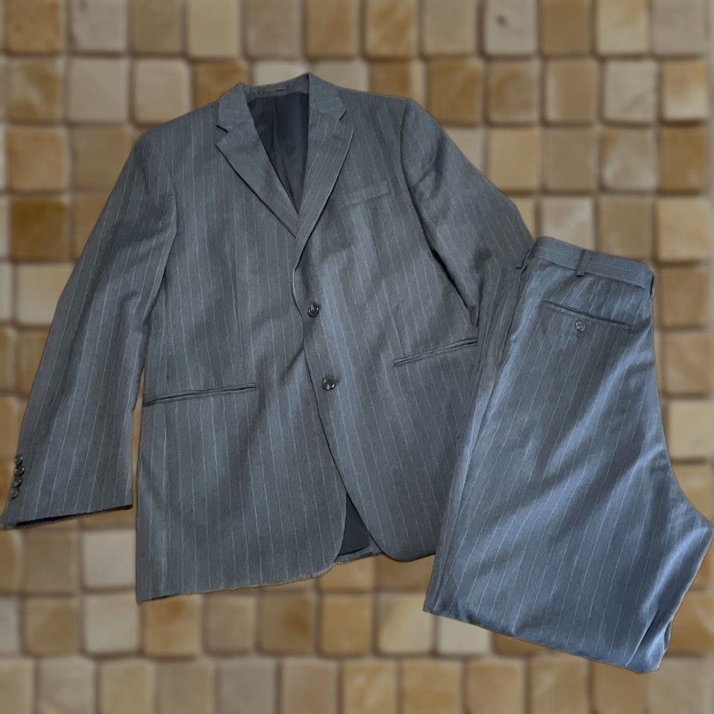 Ralph Lauren VINTAGE Lauren Ralph Lauren Suit Mens 42L Gray Wool Pinstripe 2-Piece Business Wear 36x32 Size 36R - 1 Thumbnail