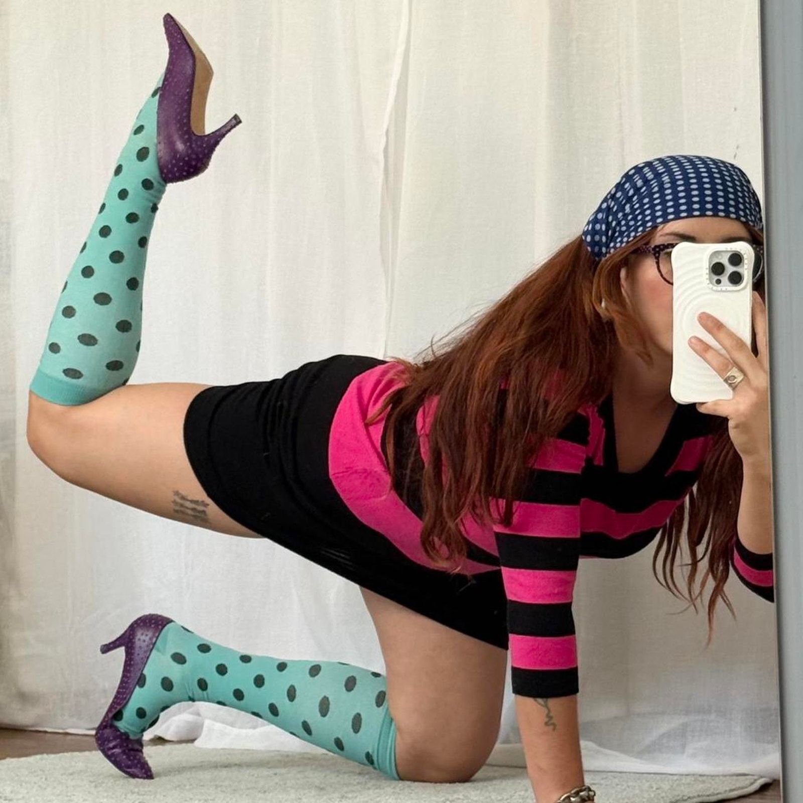 Other polka dot indie sleaze knee high socks teal Size ONE SIZE - 2 Thumbnail