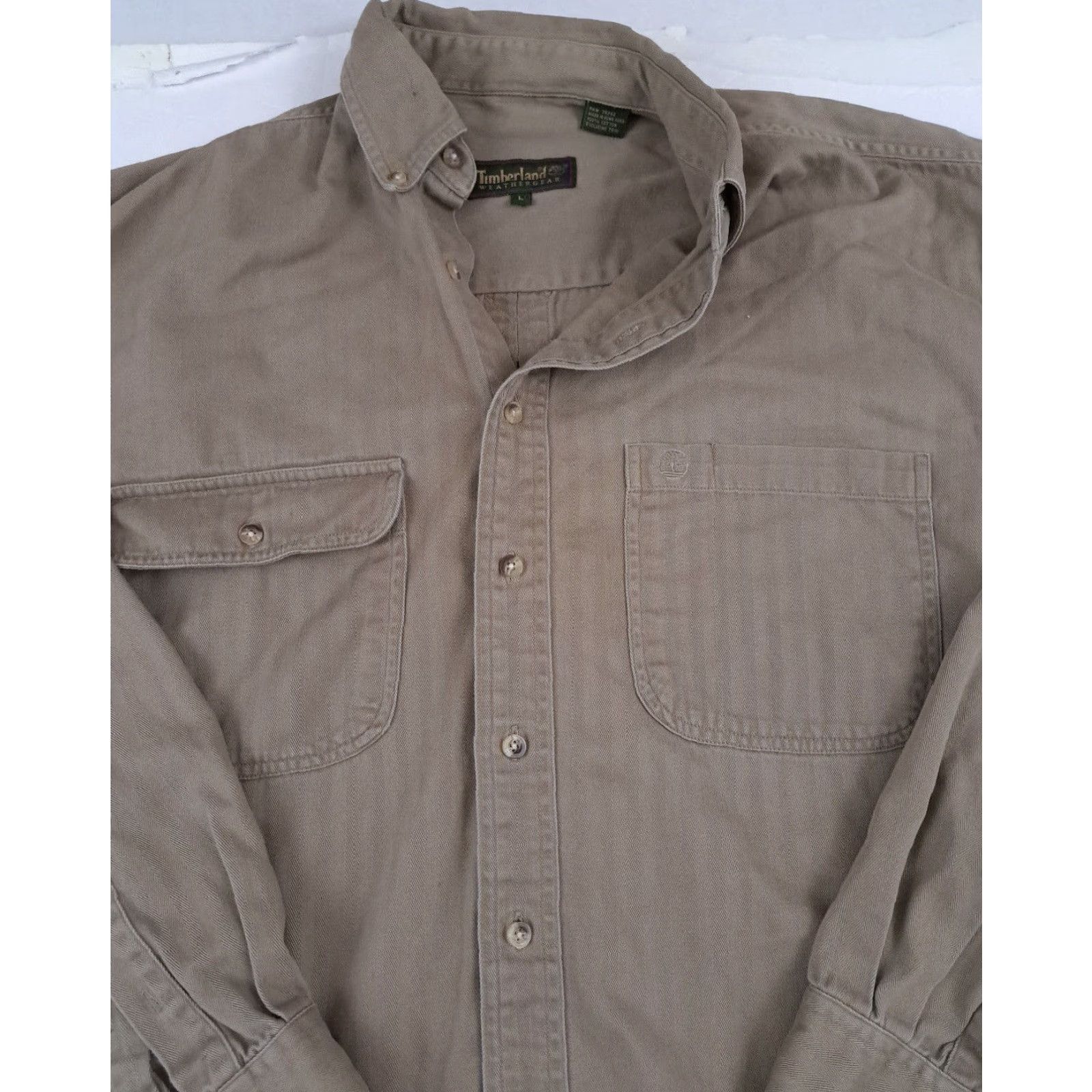 Timberland VINTAGE Timberland Weather Gear Full Button Shirt Large tan-B Herringbone Stripe Cotton Canvas Outdoor Wear Mens Size US L / EU 52-54 / 3 - 4 Thumbnail