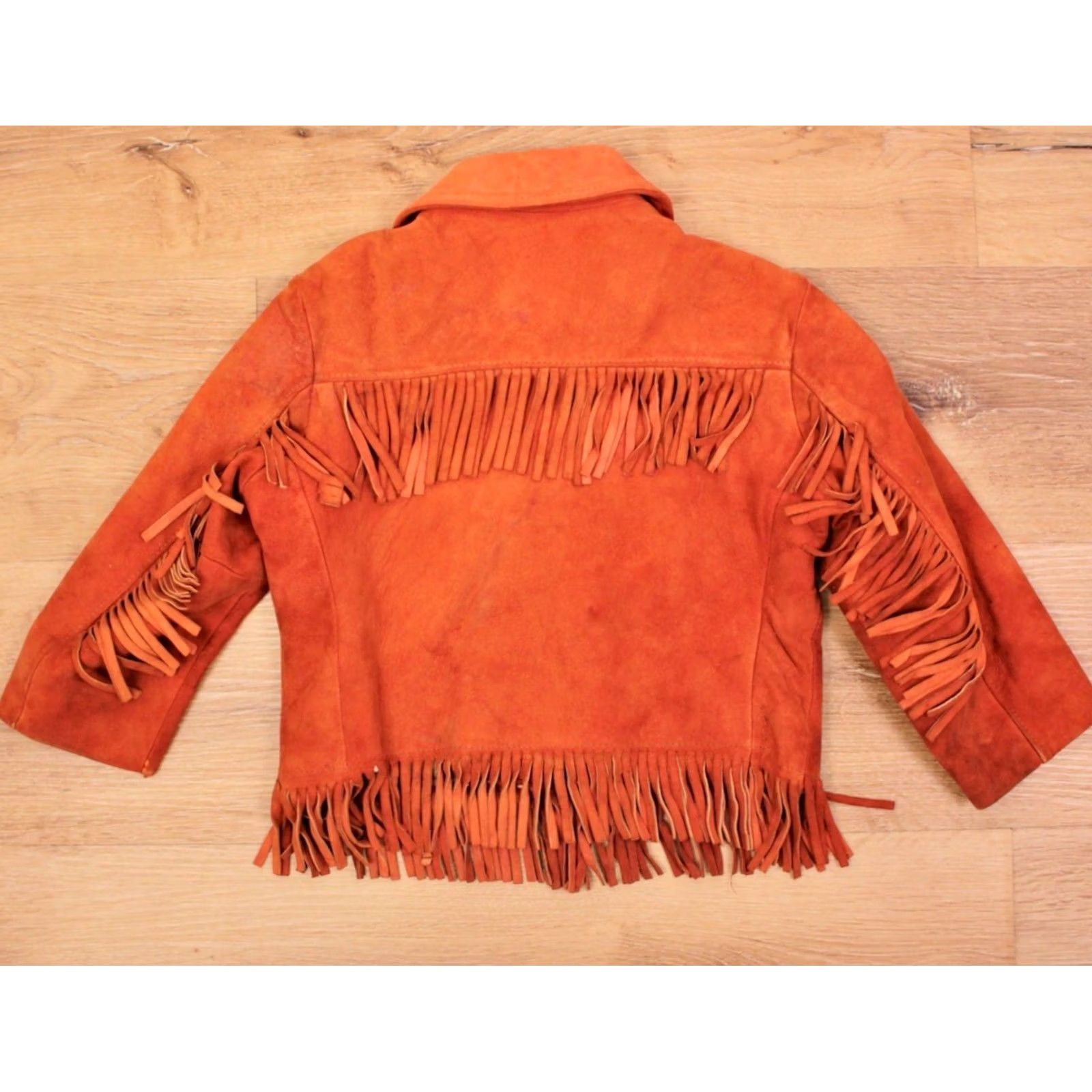 Vintage VTG Boy's 1960s Orange Fringe Leather Suede Jacket Sz 4 50s 60s Kid's Mens Womens Girls Boys Size US S / EU 44-46 / 1 - 2 Thumbnail