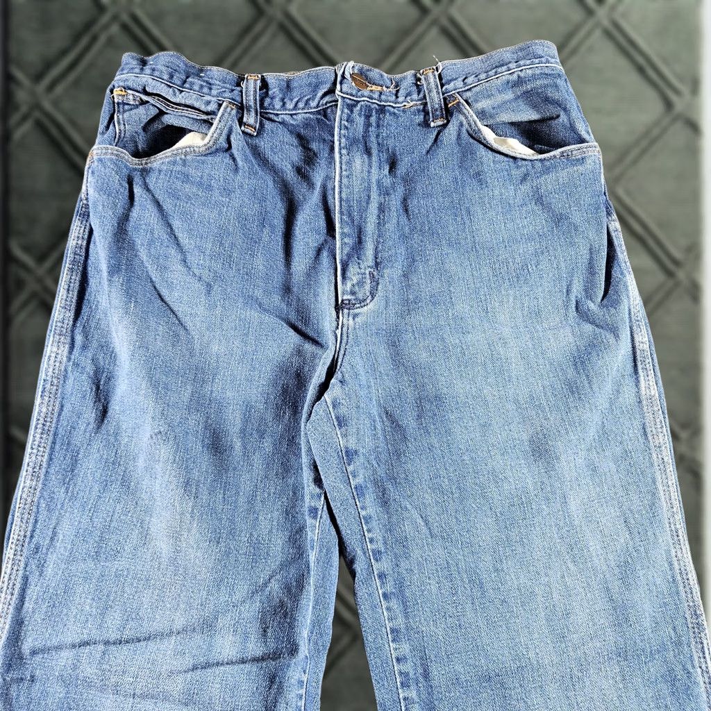 Wrangler VINTAGE Wrangler Jeans 7M561 Mens 31x30 Blue Relaxed Wide-Leg USA Denim Thick Cotton Zip Pockets Light Distressed 80s Mens Size US 31 - 1 Thumbnail