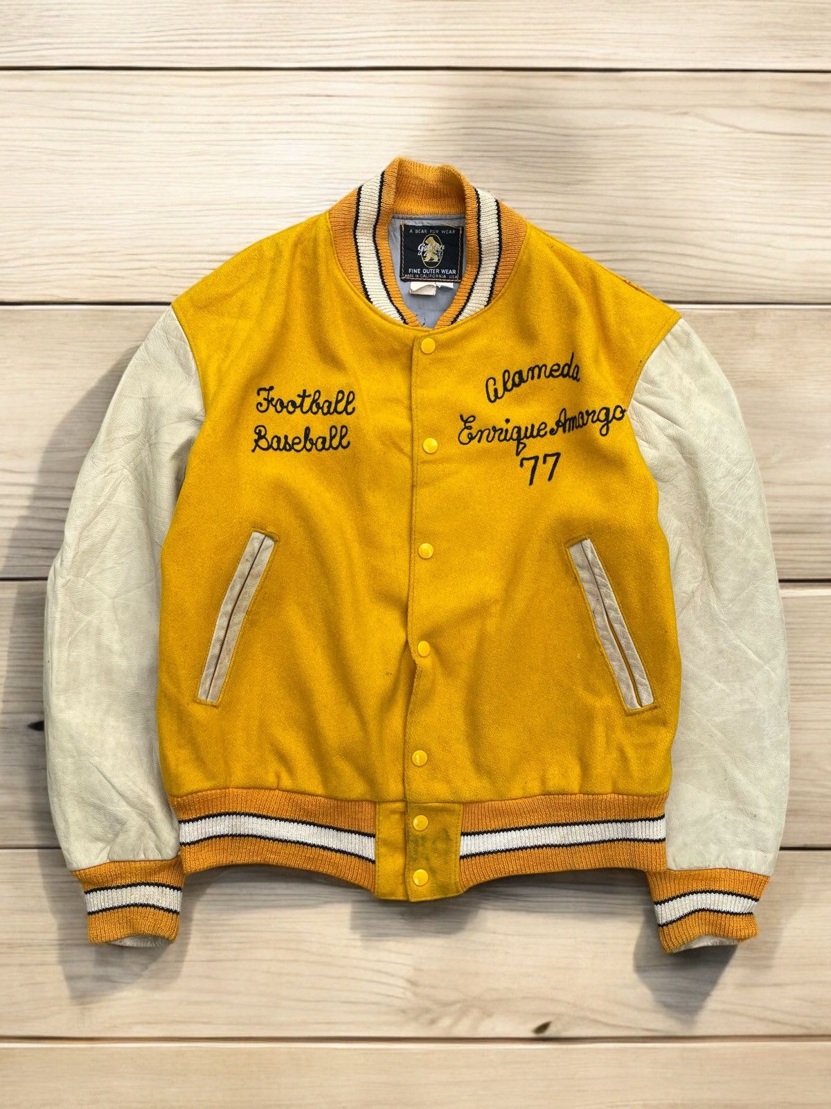 Golden Bear × Vintage 🔥RARE🔥 Golden Bear Leather Sleeve Varsity Jacket Made In Usa Size US L / EU 52-54 / 3 - 1 Thumbnail