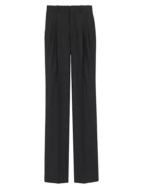 Saint Laurent Paris o1s1wg111124 Wide Leg Pants in Striped Wool Flannel in Black Size 26" / US 2 / IT 38 - 1 Thumbnail