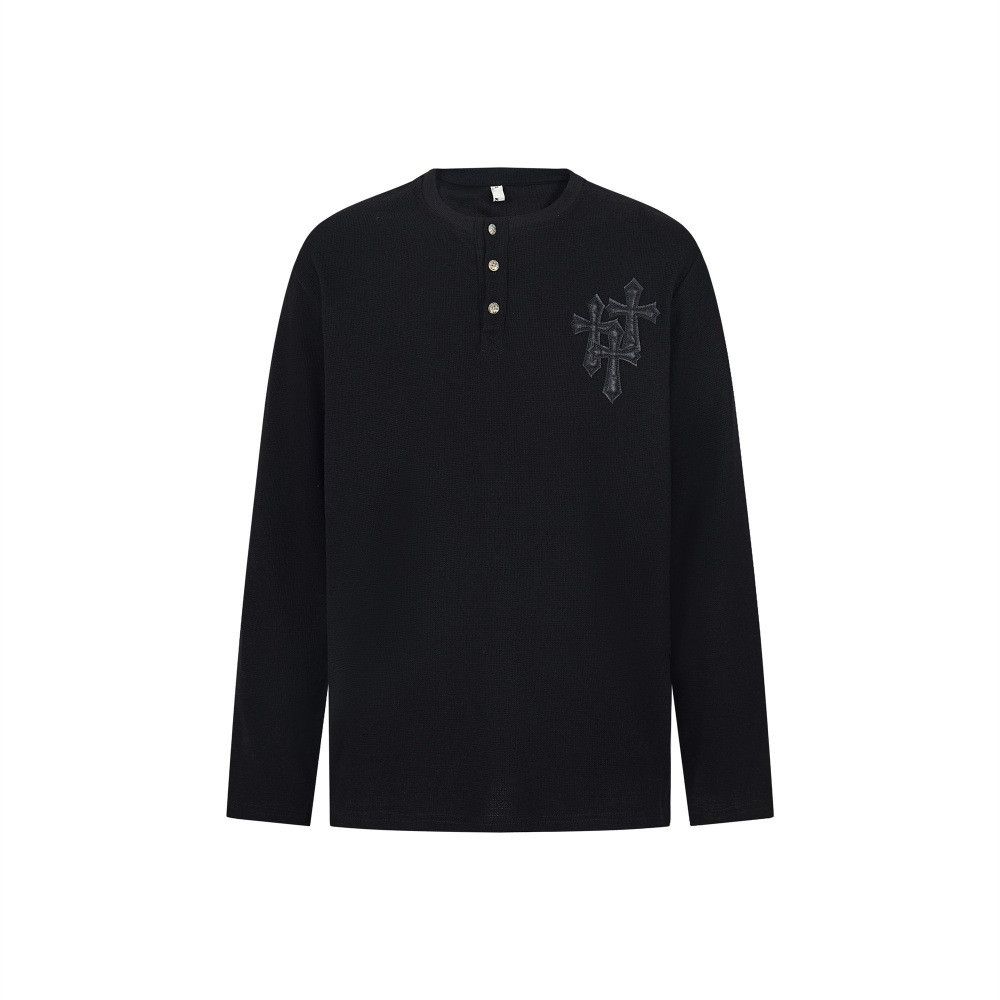 Vintage Men's casual trendy cross embroidery long-sleeved T-shirt Size US M / EU 48-50 / 2 - 1 Thumbnail