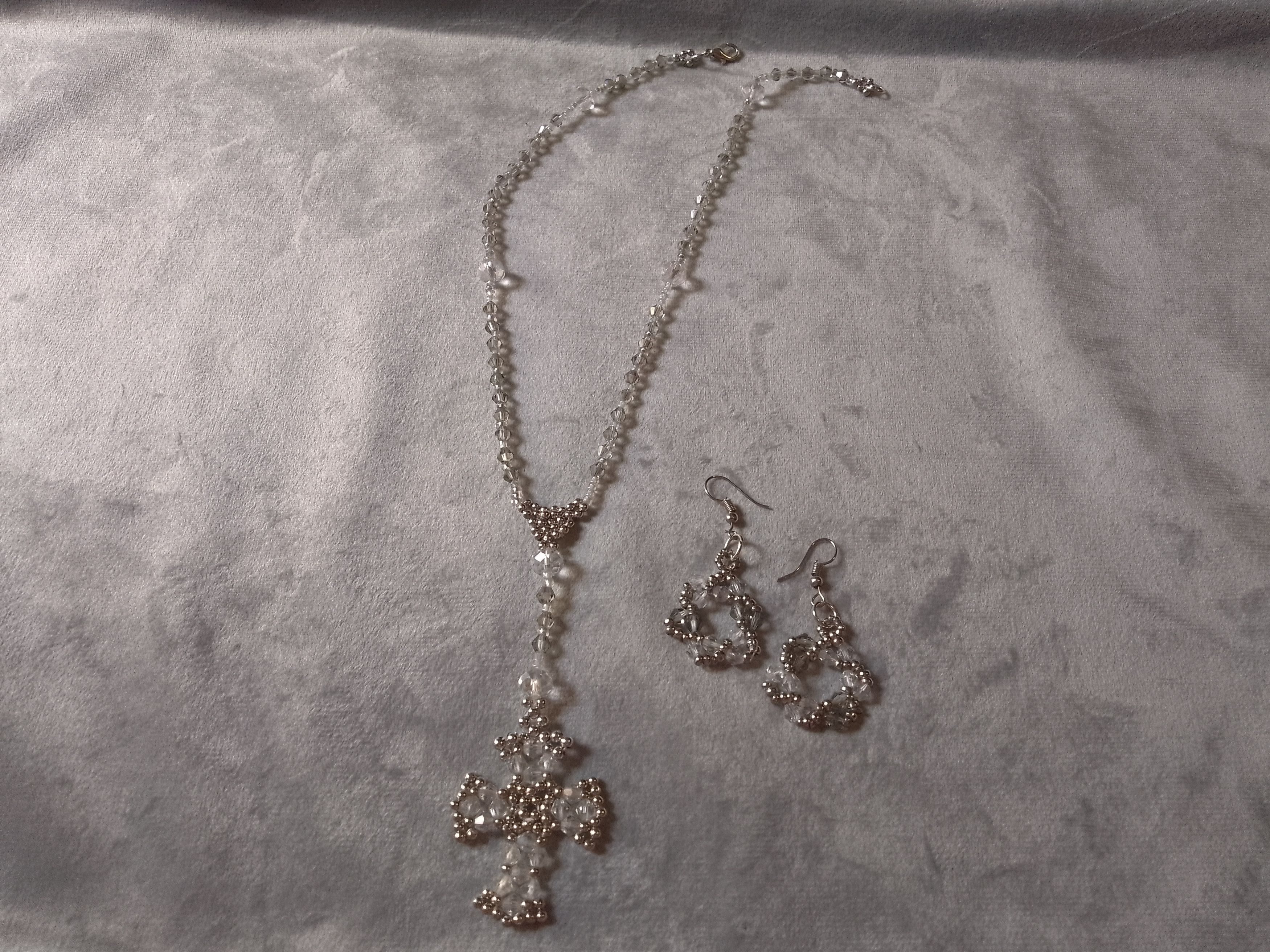 Handmade Necklace/rosary. Crystal, steel. Earrings. Religious Size ONE SIZE - 6 Thumbnail