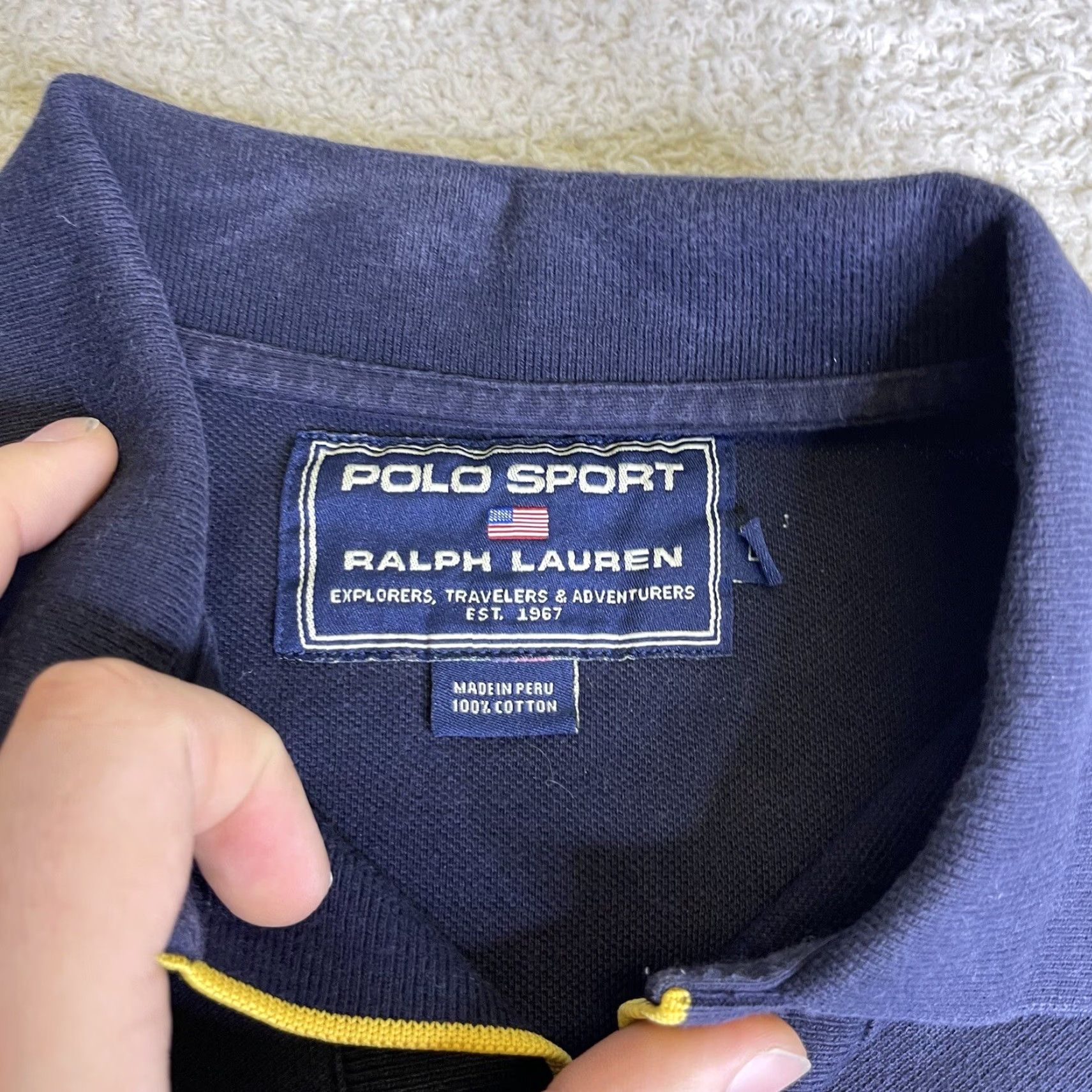 Vintage VINTAGE Polo Sport Shirt Mens Large Blue Yellow USRL 67 Embroidered Ralph Lauren Polo Shirt Size US L / EU 52-54 / 3 - 4 Thumbnail