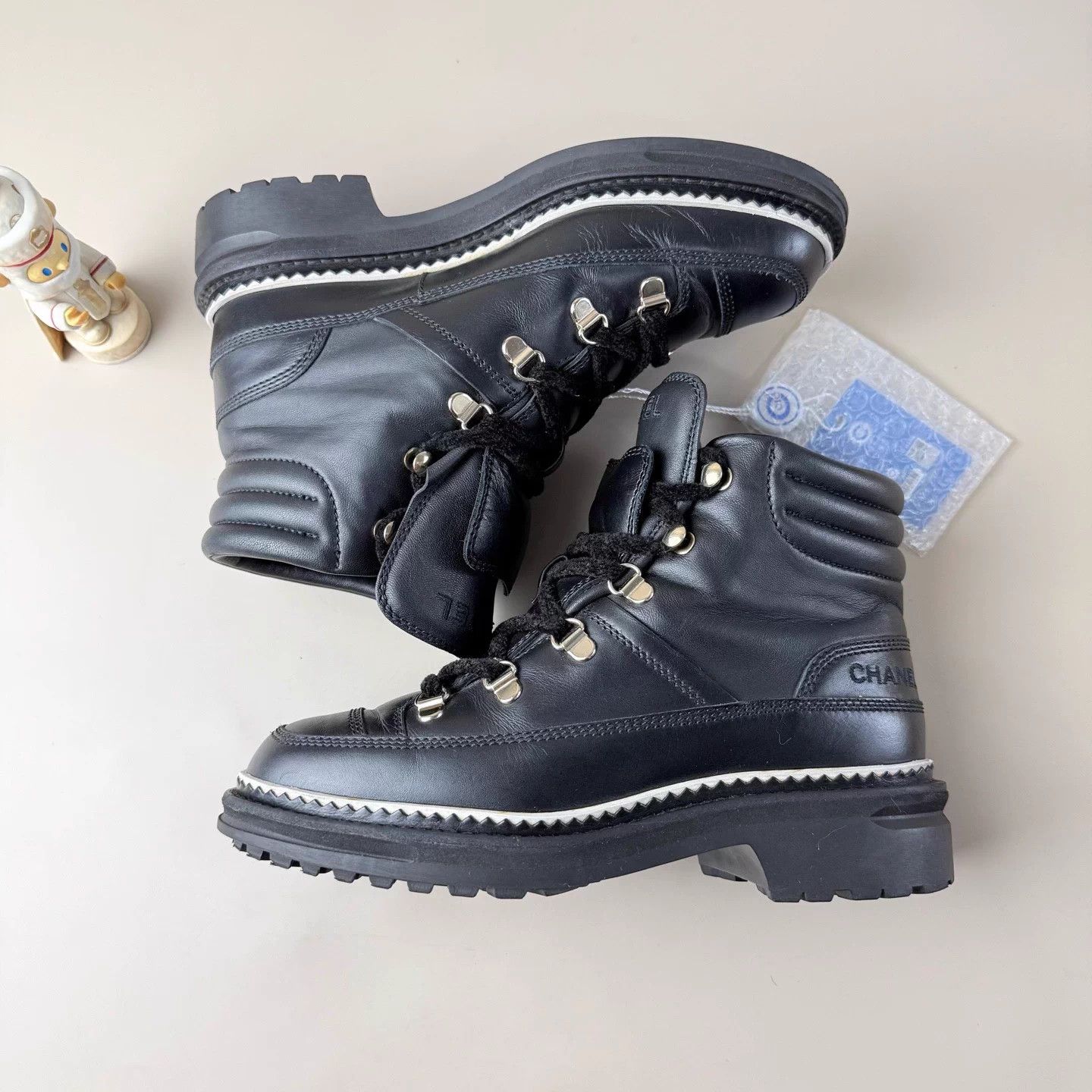 Chanel Chanel black gold logo laced short boots size 36.5 95 new Size US 5.5 / IT 35.5 - 5 Thumbnail