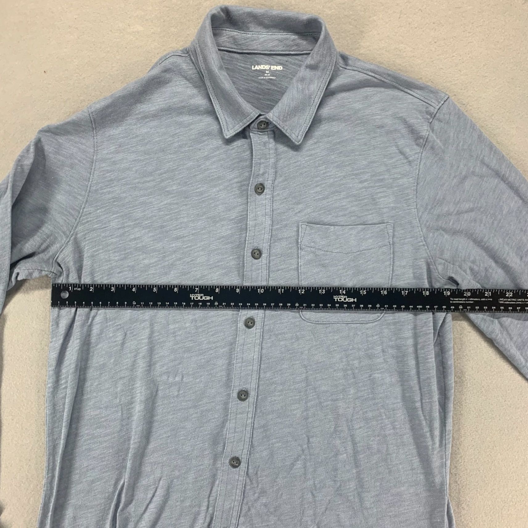 Lands' End Lands' End Shirt Mens Medium Blue Long Sleeve Pocket Button Up Polyester Size US M / EU 48-50 / 2 - 7 Thumbnail
