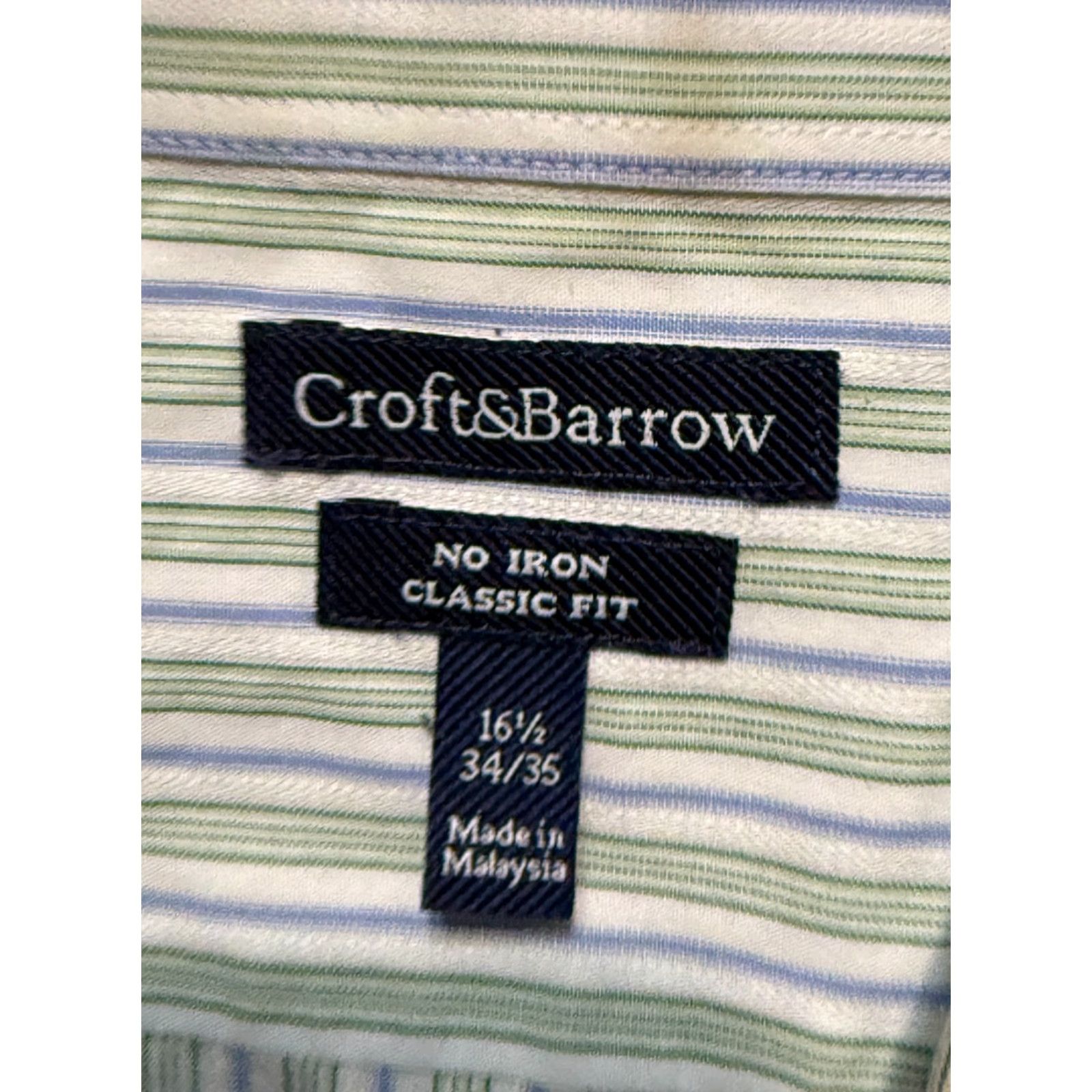 Croft & Barrow Croft & Barrow Shirt Mens 16.5 34/35 Button Up Classic Fit White Blue Green Casual Easy Care Size US XL / EU 56 / 4 - 6 Thumbnail
