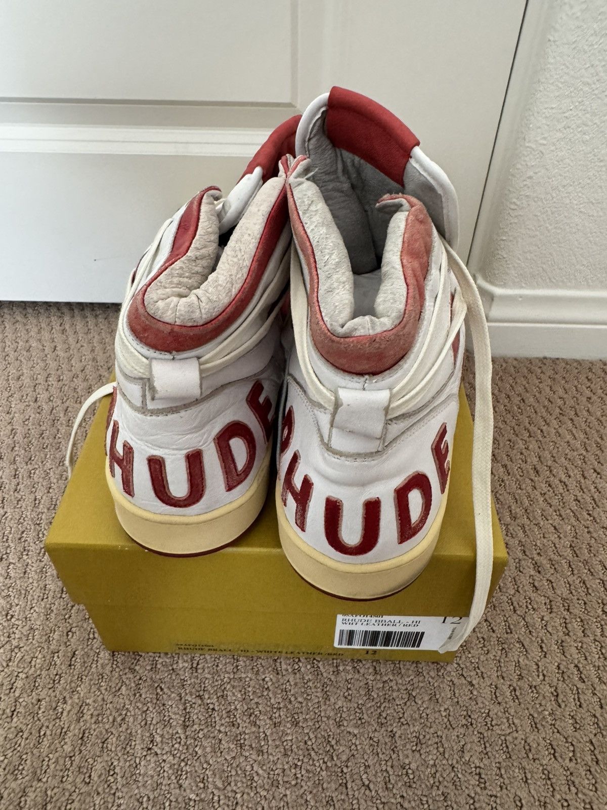 Rhude Rhude hi bball sneakers red/white leather Size US 12 / EU 45 - 6 Thumbnail