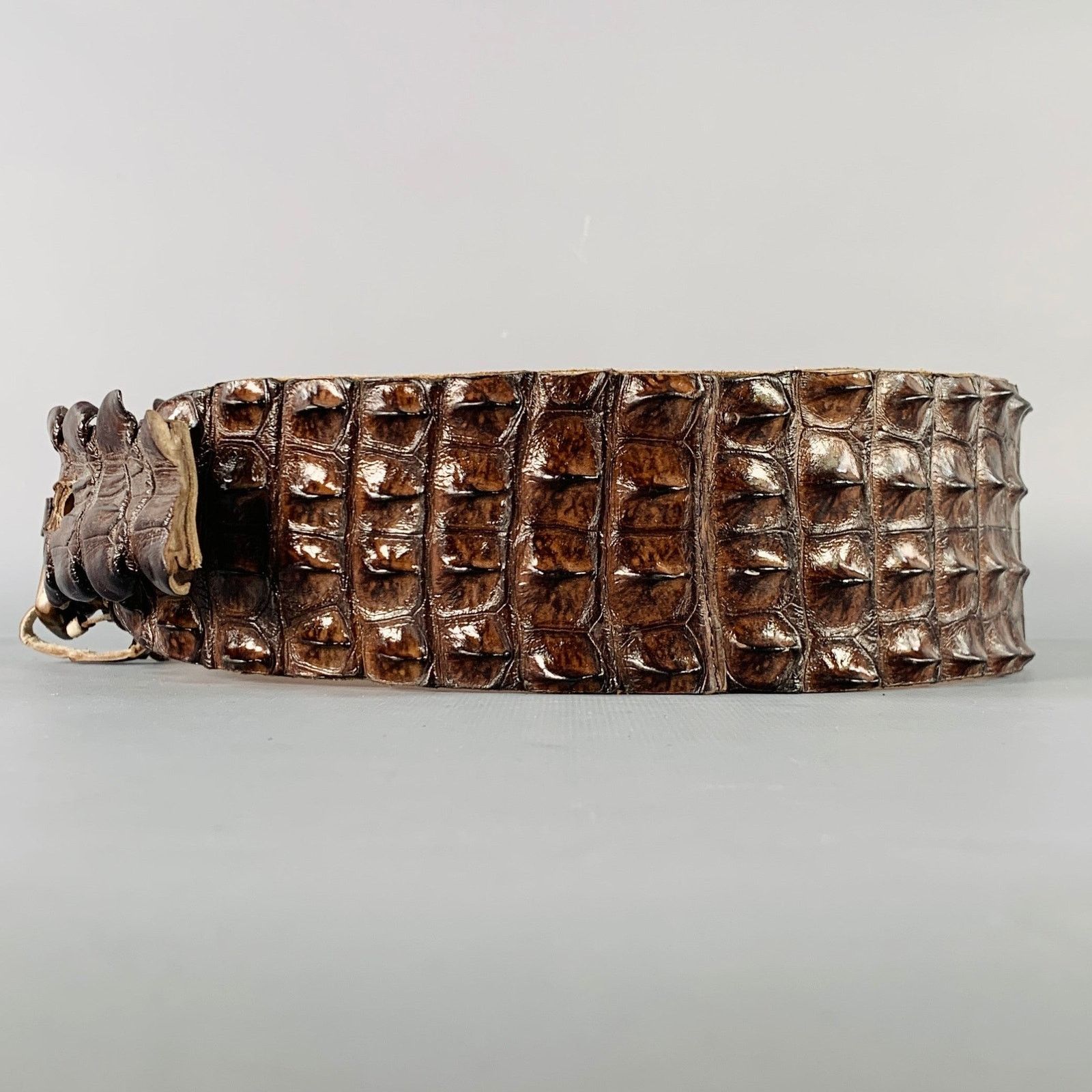 Vintage VINTAGE Brown Crocodile Leather Belt Size ONE SIZE - 2 Thumbnail