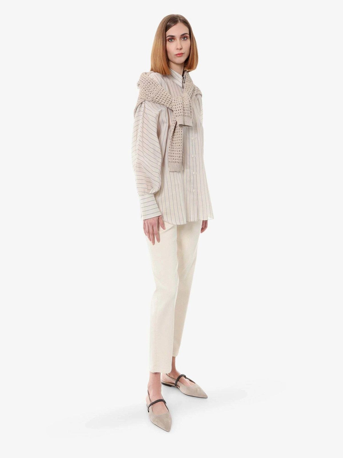 Brunello Cucinelli o1y0725 Striped Shirt in Off-White/Black Size S / US 4 / IT 40 - 6 Thumbnail