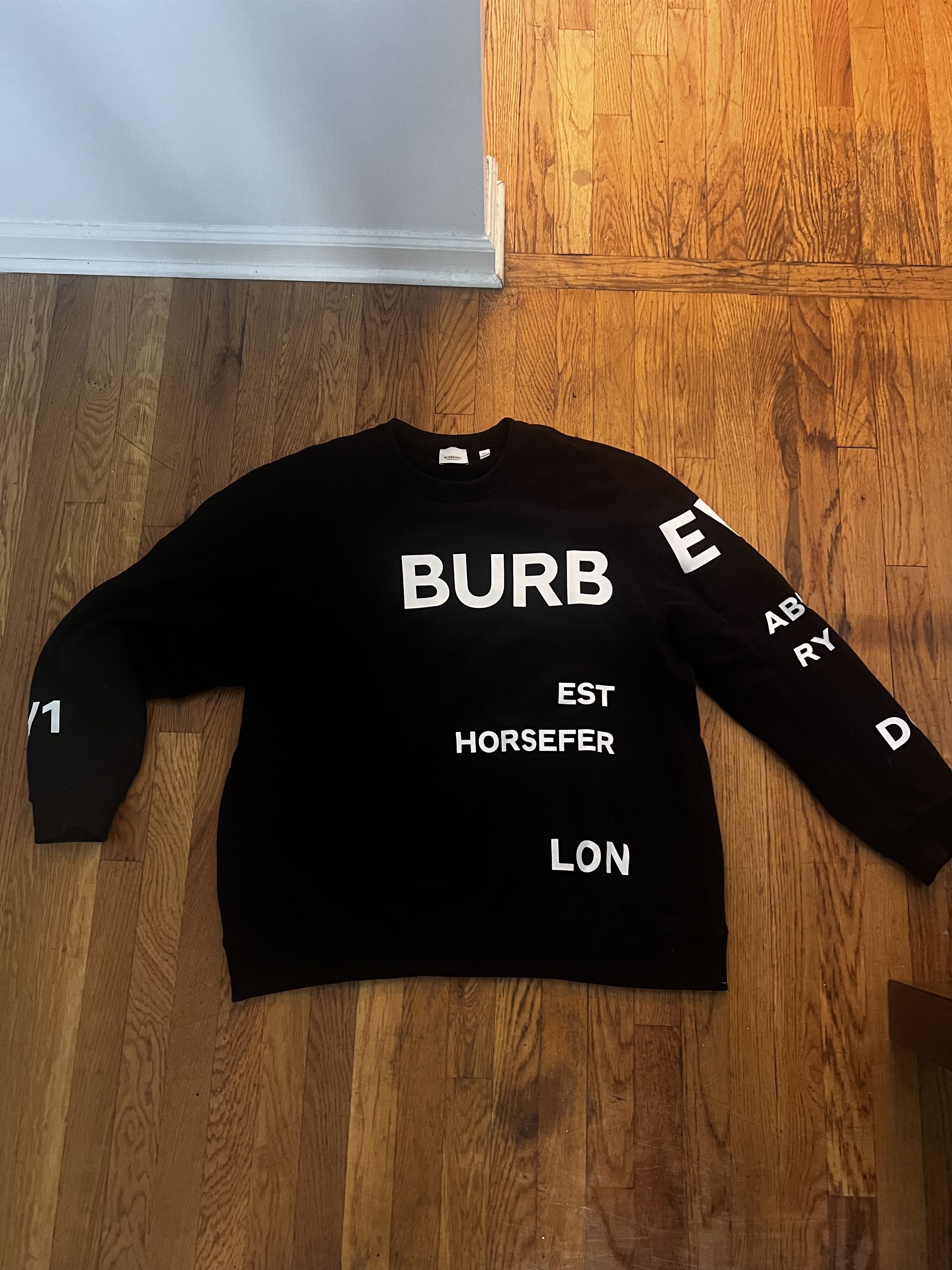 Image of Burberry Horseferry Print French Terry Cotton Sweatshirt in Black/White, Men's (Size 2XL)