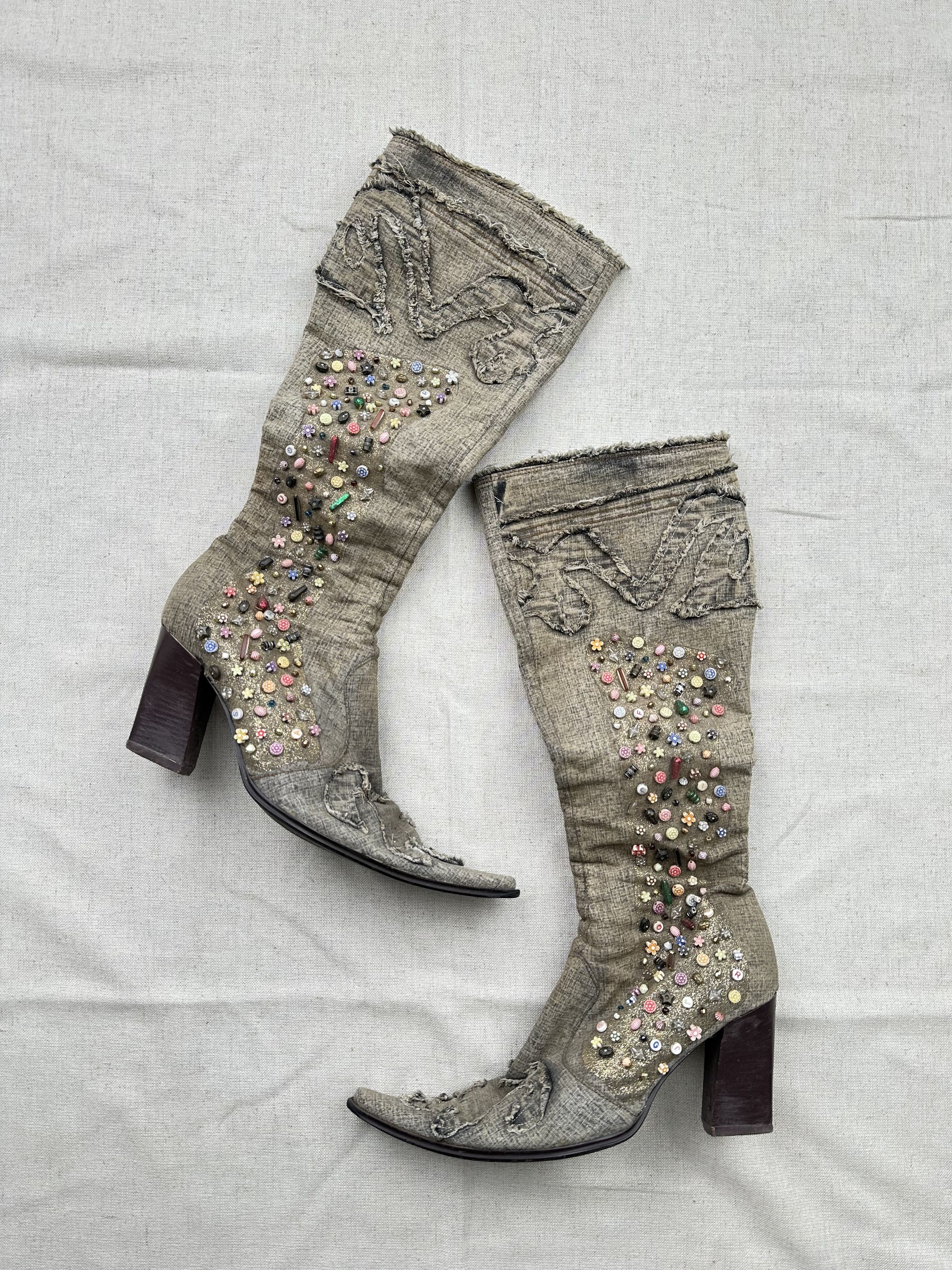 Avant Garde x Vintage Denim Boots With Heel Shoes in Blue, Women's (Size 9)