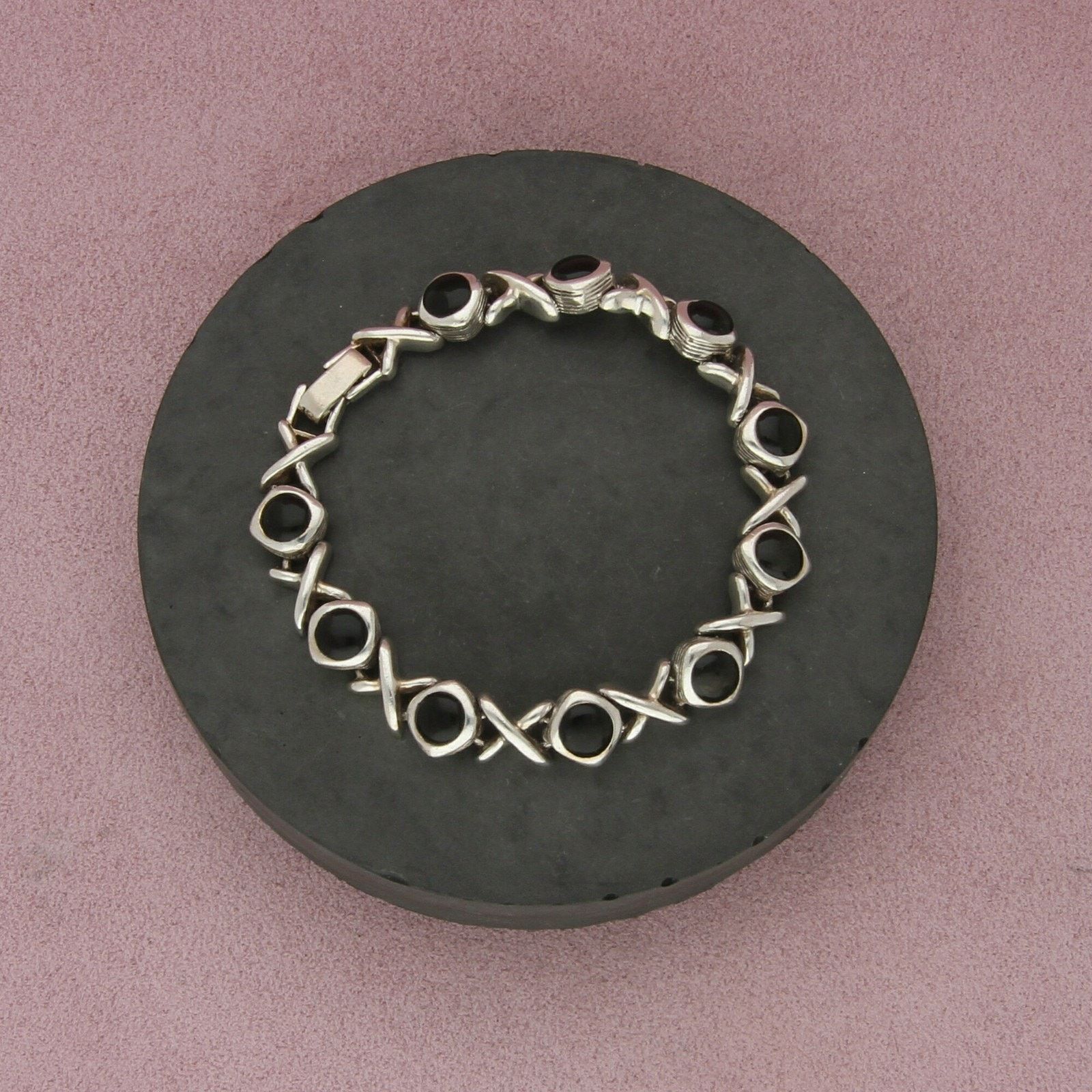 Sterling Silver sterling silver black onyx x link bracelet size 7in Size ONE SIZE - 1 Thumbnail