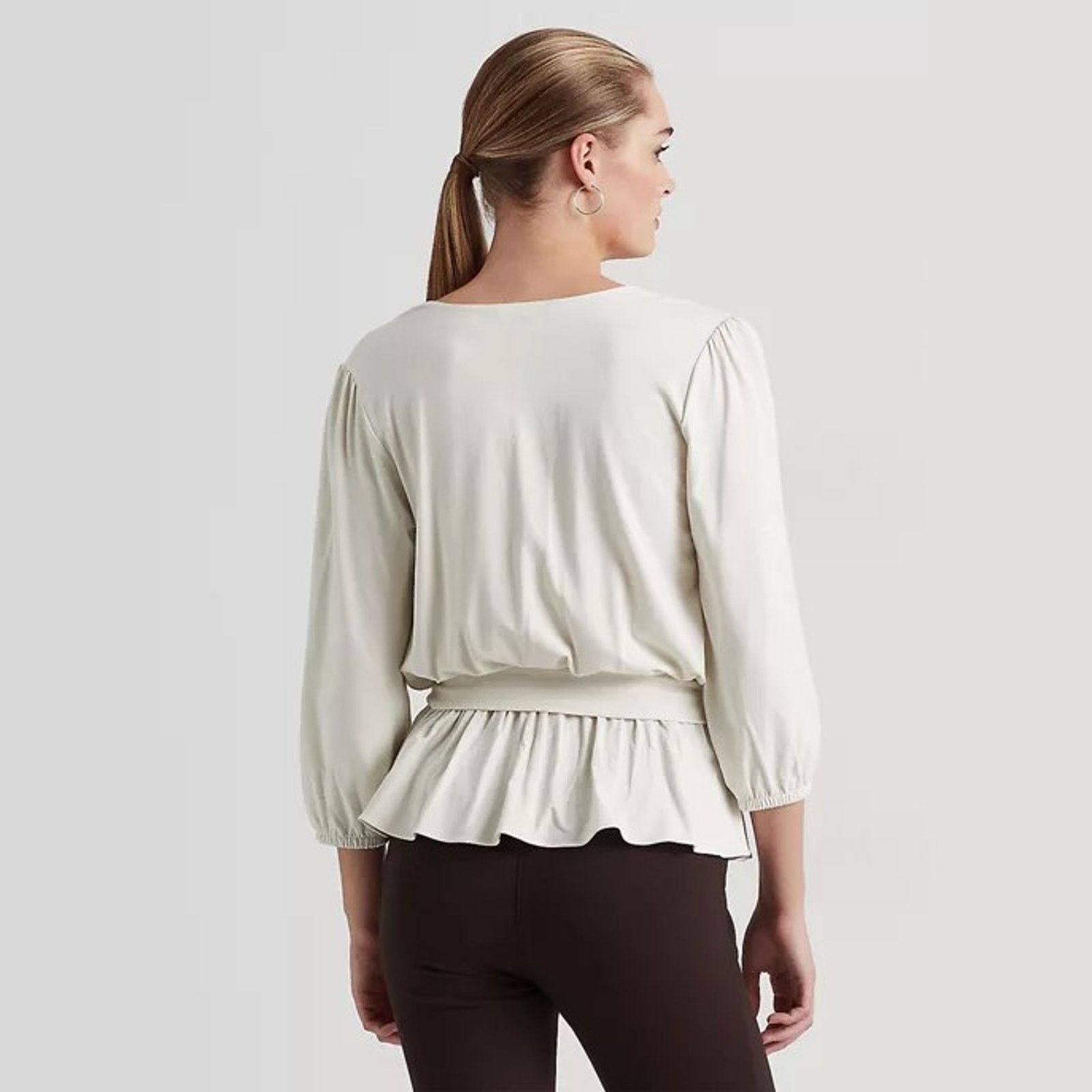Ralph Lauren Lauren Ralph Lauren Women Cream Wrap Peplum Blouse Size M Size M / US 6-8 / IT 42-44 - 2 Thumbnail