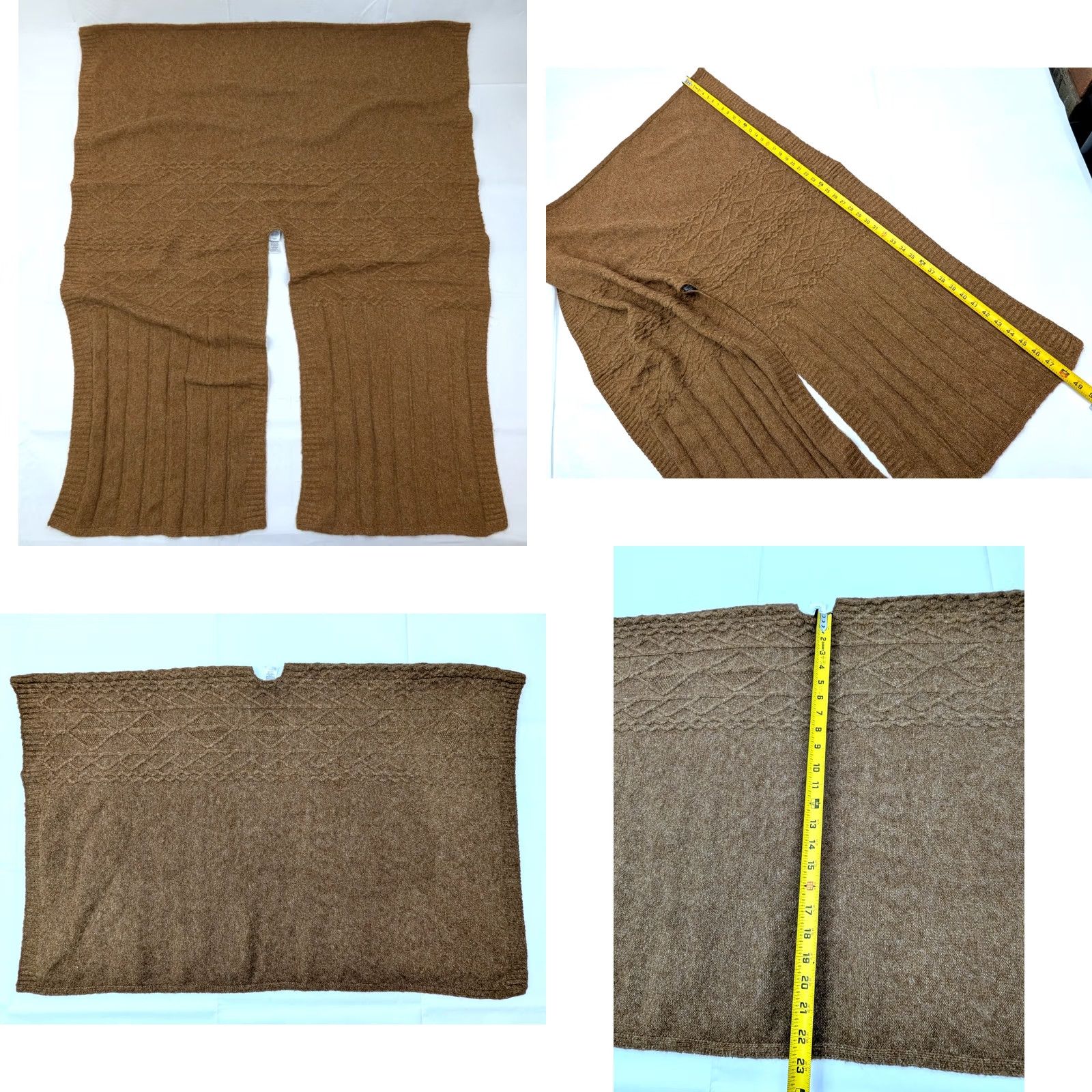Vintage Cupcakes & Cashmere Cable Knit Poncho Cape Brown One Size Open Front Cozy Boho Size ONE SIZE - 8 Thumbnail
