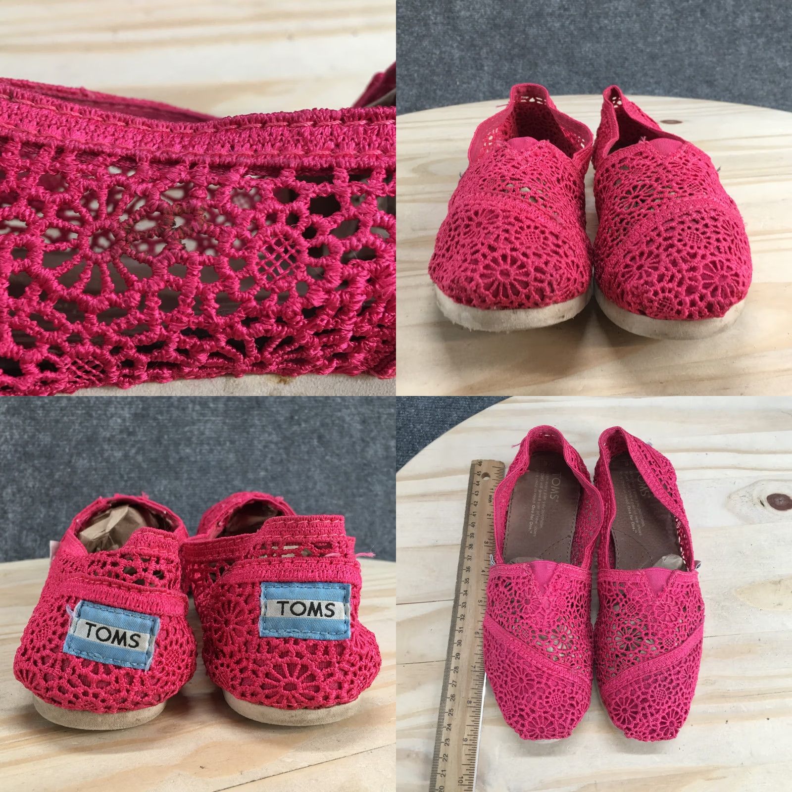 Toms TOMS Loafer Womens 6 Pink Classic Floral Crochet Slip On Flats Casual Comfort Size US 6 / IT 36 - 8 Thumbnail