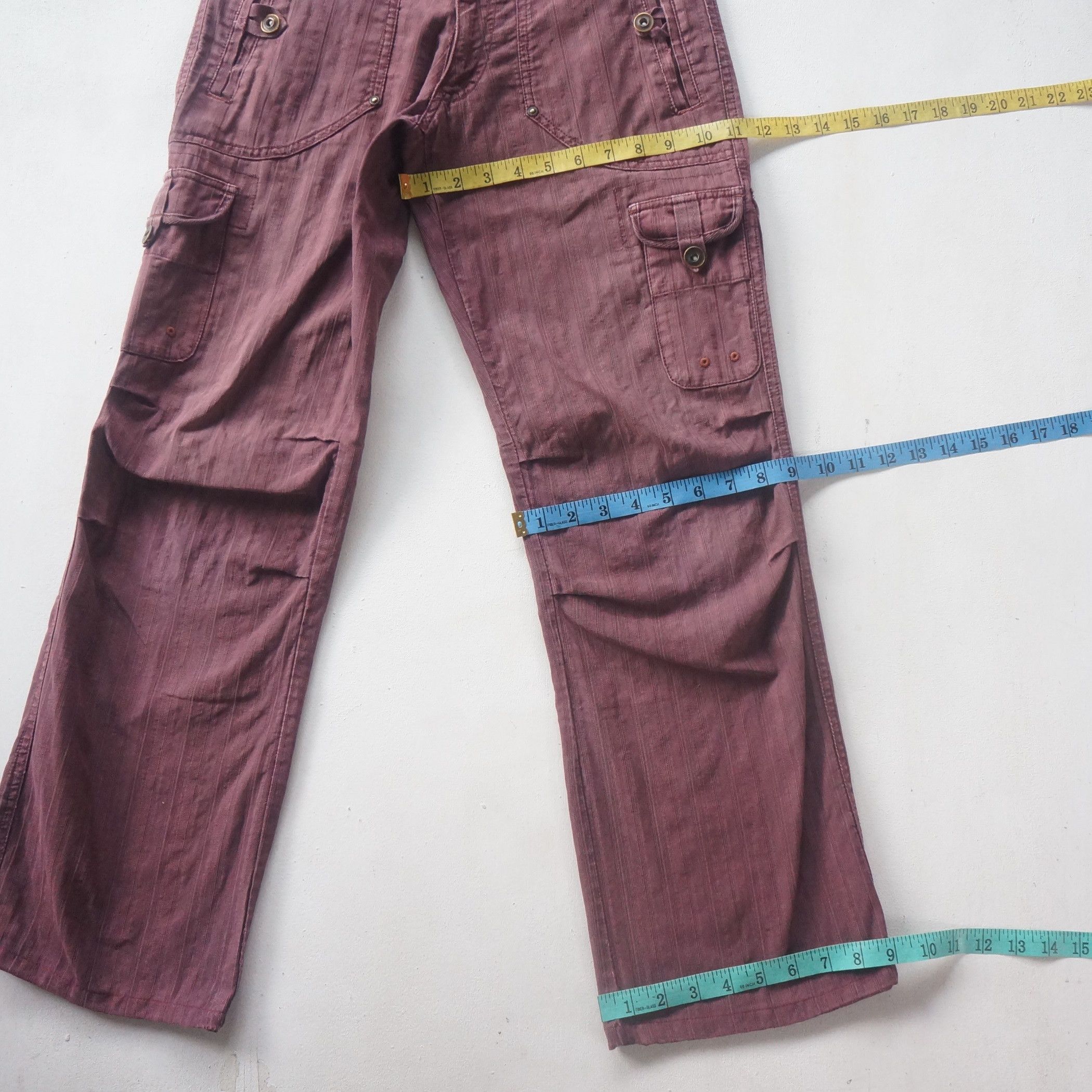 Japanese Brand × Vintage OilCake Multi Pockets Distressed Faded Maroon Cargo Pants Size 29" - 16 Thumbnail