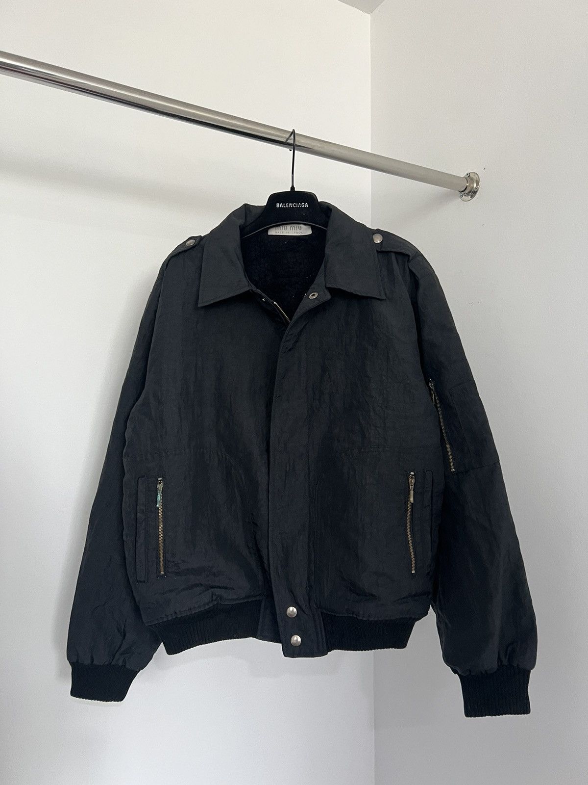 image of Miu Miu Zip Up Work Jacket Nylon Polyester in Black, Men's (Size Medium)