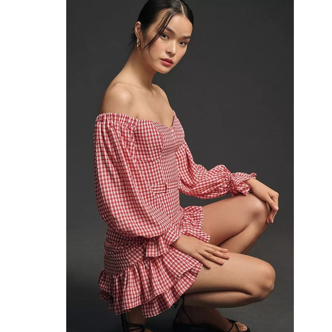 Anthropologie NWT Maeve Off-The-Shoulder Ruffled Mini Dress $178 8P Petite Size M / US 6-8 / IT 42-44 - 3 Thumbnail