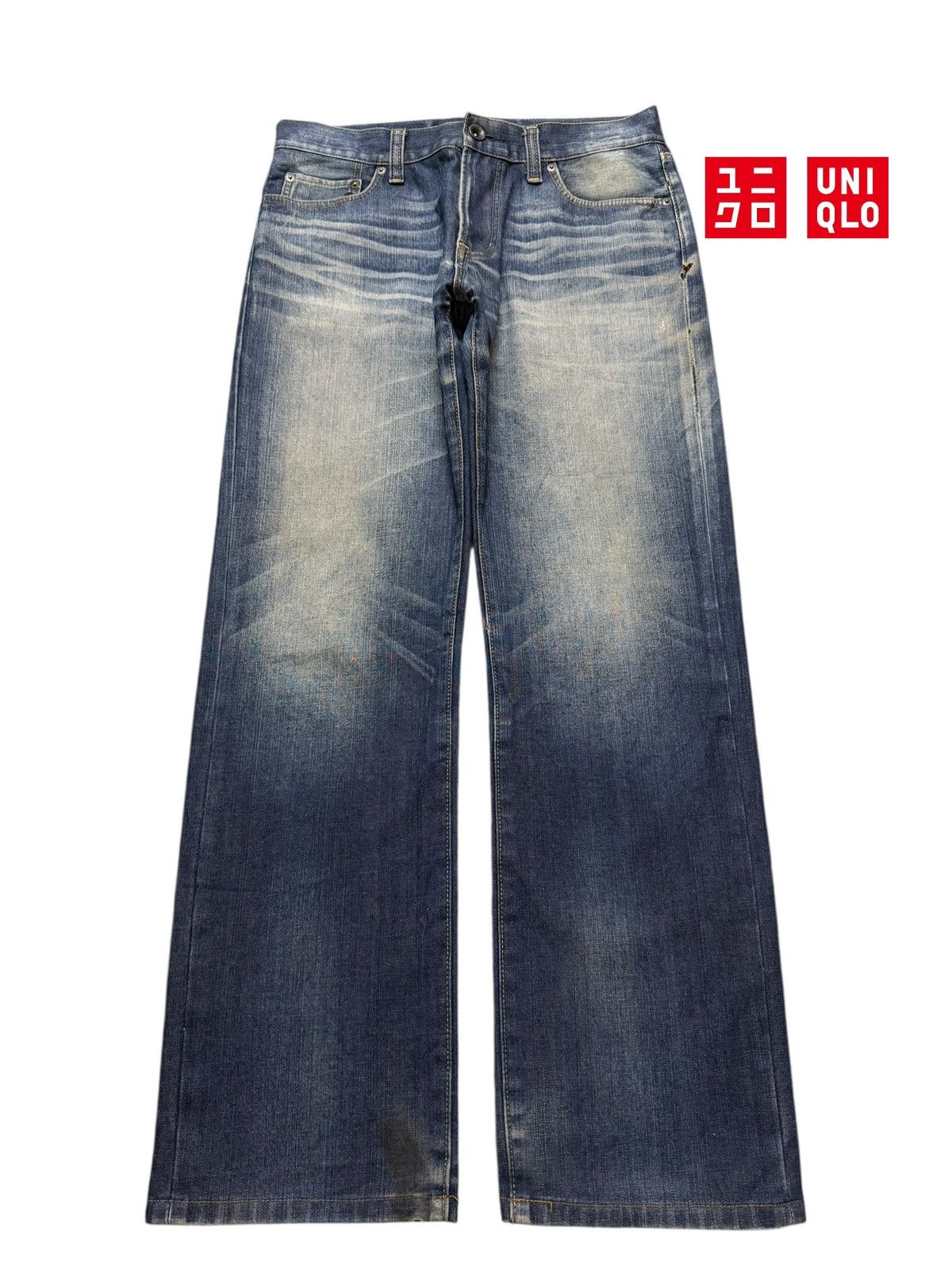Uniqlo Vintage Y2K Japanese Uniqlo Blue Faded Whiskers Straight Leg Size US 32 / EU 48 - 1 Thumbnail