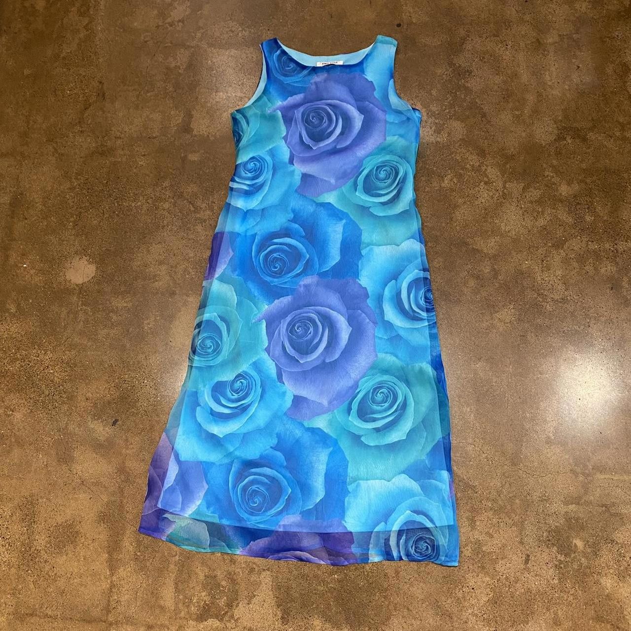 Designer Vintage 90's Blue Rose Mini Dress Size XS / US 0-2 / IT 36-38 - 2 Thumbnail