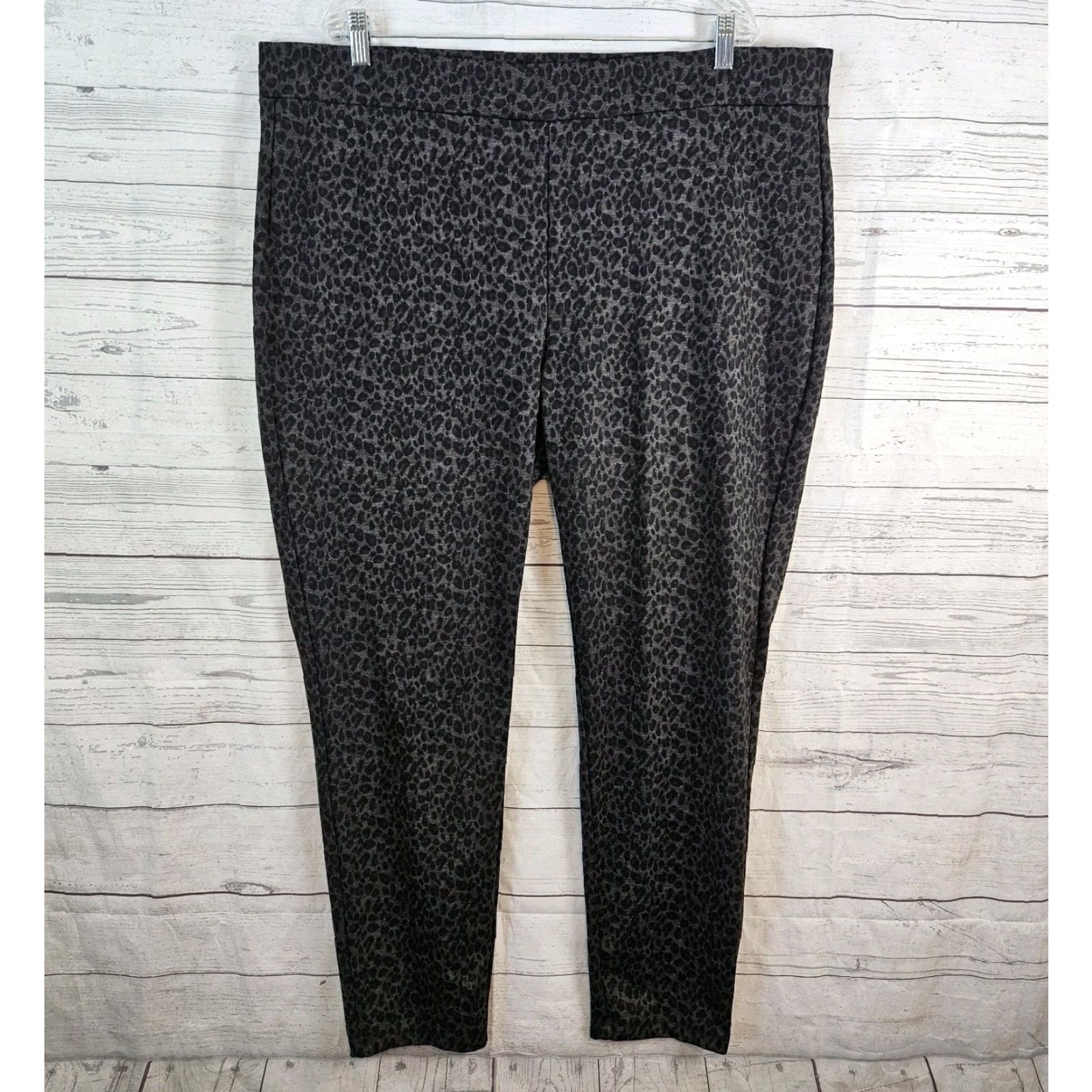 NYDJ NYDJ Womens Ponte Knit Skinny Pants 20W Black Gray Animal Print Pull On Size 42" / US 20 - 2 Thumbnail