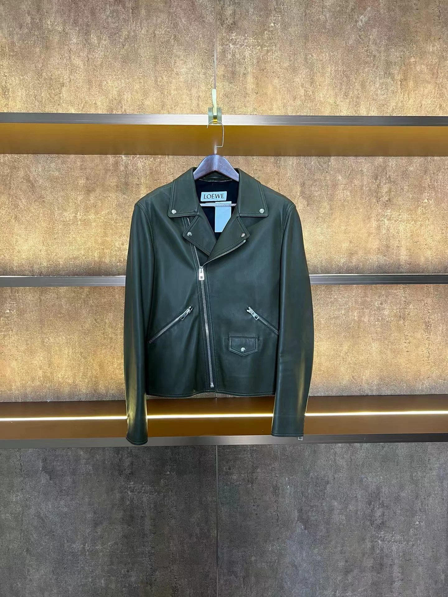 Loewe Loewe Green Lambskin Biker Jacket EU 52 Size US L / EU 52-54 / 3 - 1 Thumbnail