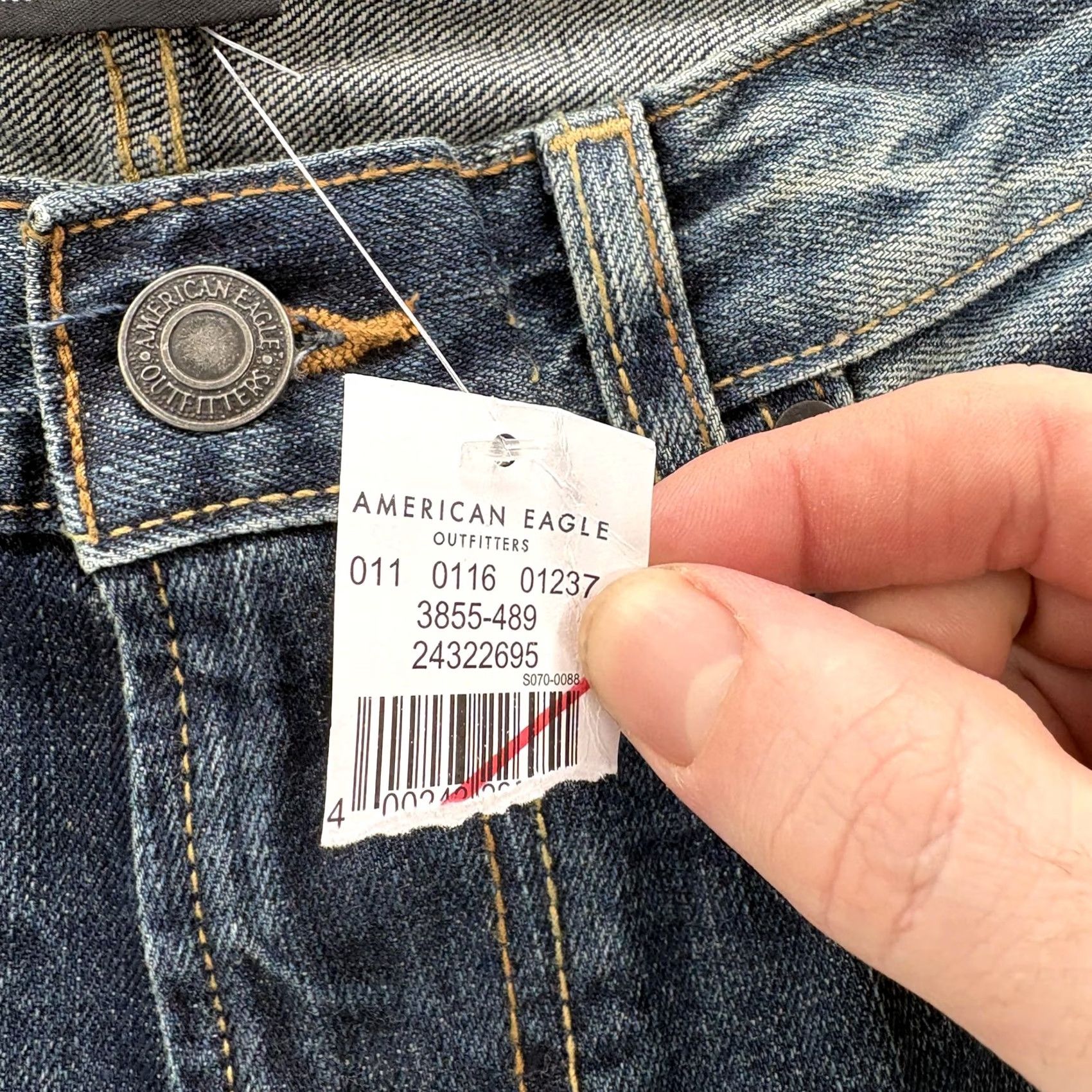 American Eagle Outfitters American Eagle Slim Straight Jeans Mens 30x34 Blue Medium Wash Denim NWT Casual Pockets Logo Classic Straight Mens Size US 30 / EU 46 - 5 Thumbnail