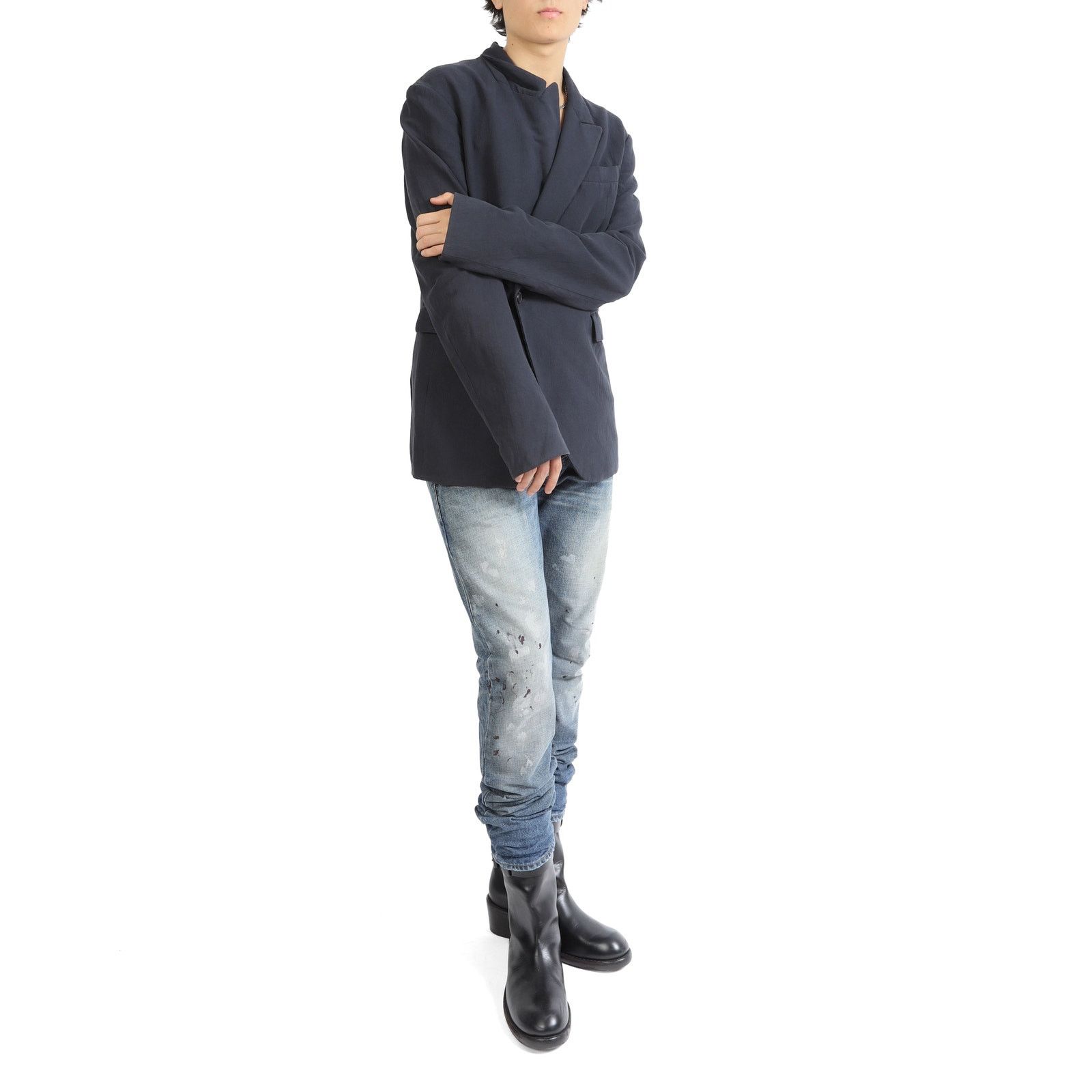 Haider Ackermann SS17 Double Breasted Blazer in Blue Cotton & Linen Size 48R - 9 Thumbnail