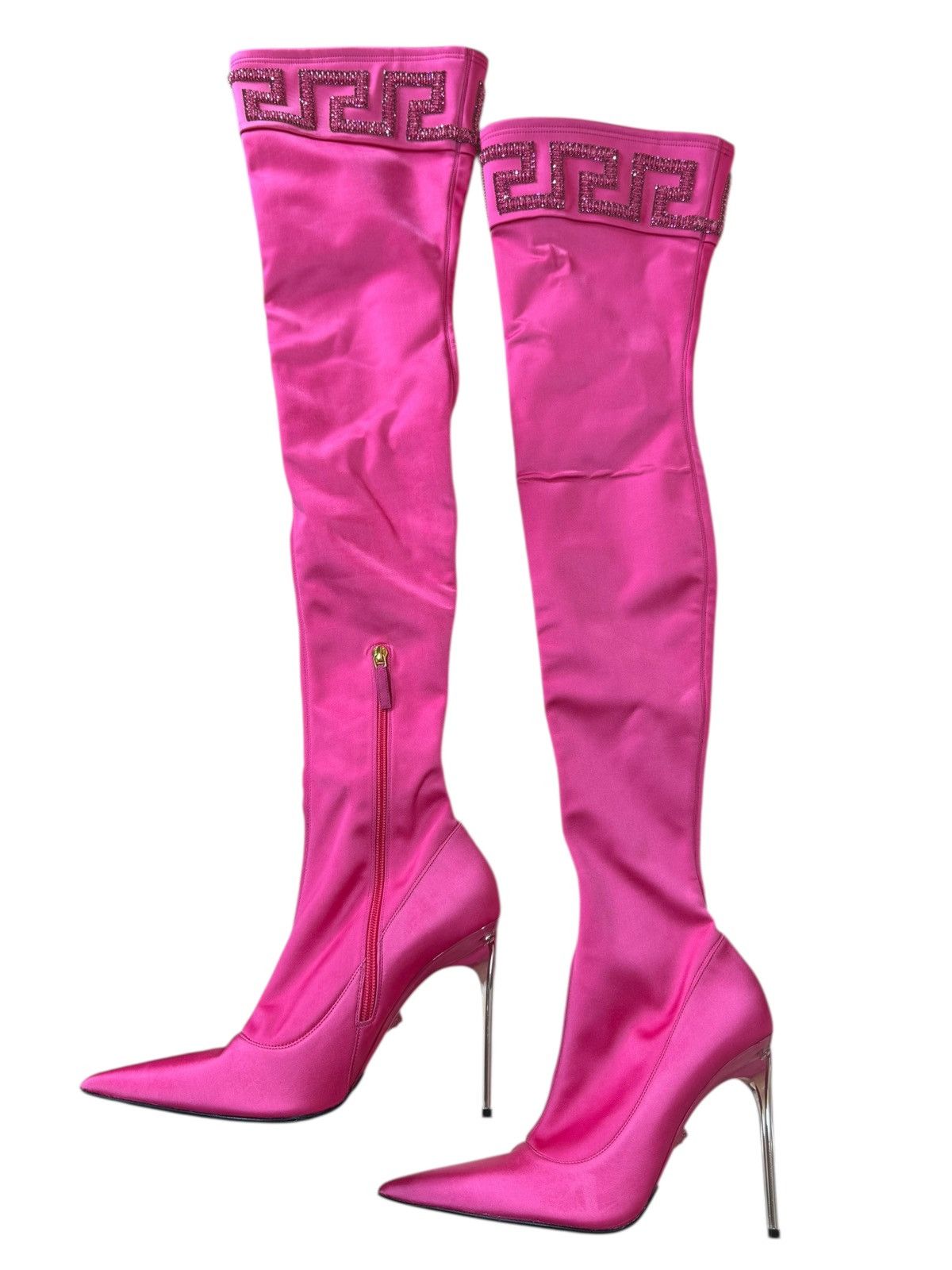 Versace VERSACE Over-the-Knee Boots in Fuchsia Satin Finish Size US 10 / IT 40 - 1 Thumbnail