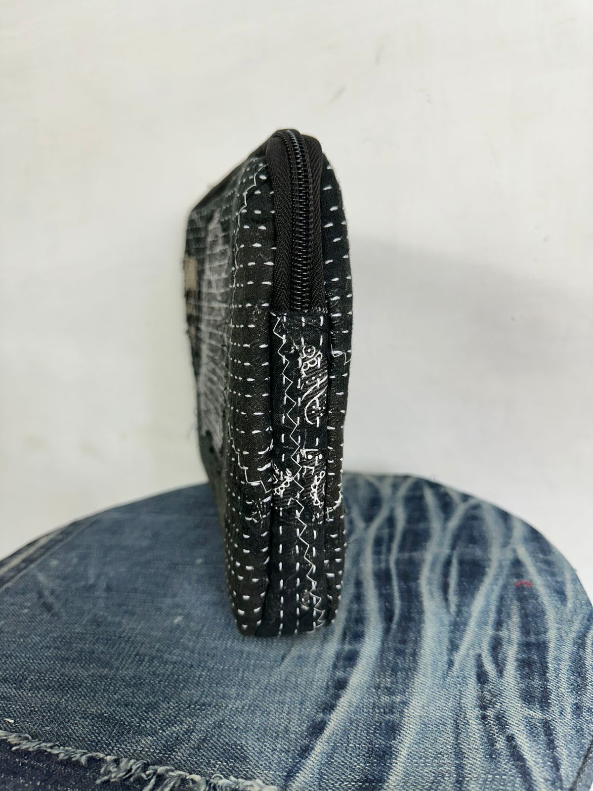 Handmade Custom Made Distressed Paisley Skull Pouch Handbag by Ahado Size ONE SIZE - 3 Thumbnail
