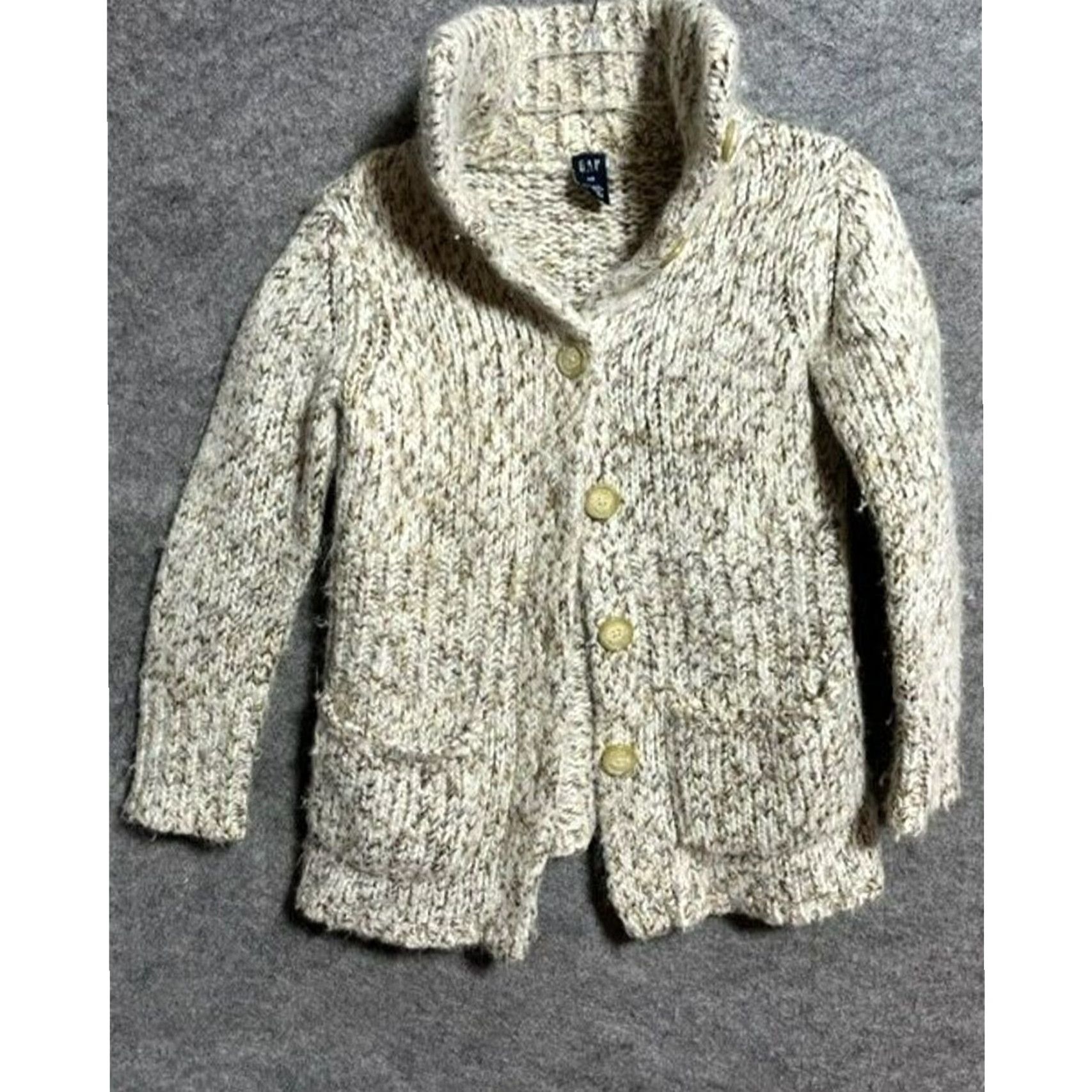 Gap VINTAGE Gap Cardigan Sweater XS Wool Blend Grandpa Light Academia Preppy Women V-Neck Long Sleeve Pockets Button Knit Wool Acrylic Beig e Size XS / US 0-2 / IT 36-38 - 2 Thumbnail