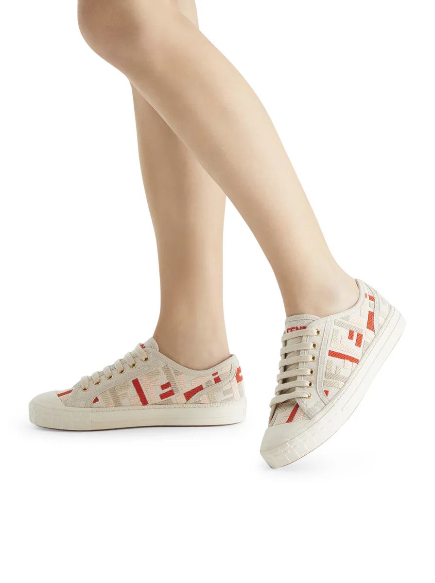 Fendi Fendi Domino Red Monogram FF Logo Low Top Sneaker 38 Size US 8 / IT 38 - 3 Thumbnail