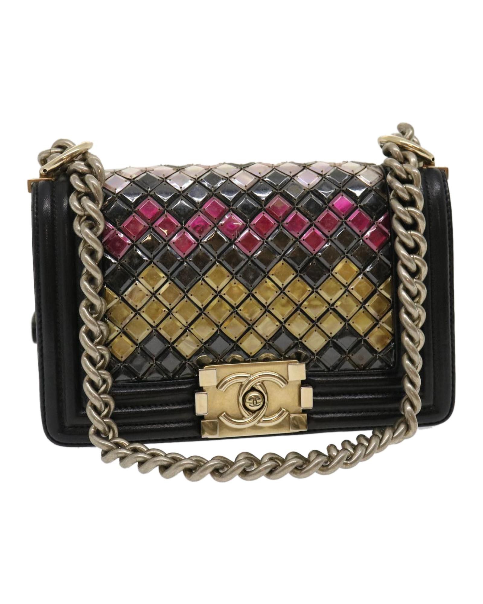image of Exquisite Chanel Black/multicolor Leather Boy Shoulder Bag, Women's