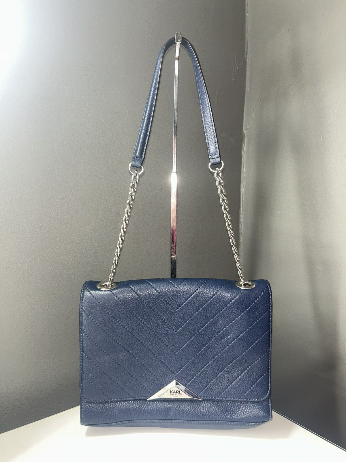 Karl Lagerfeld Karl Lagerfeld Paris GG Blue Quilted Chevron Shoulder Bag Size ONE SIZE - 1 Thumbnail