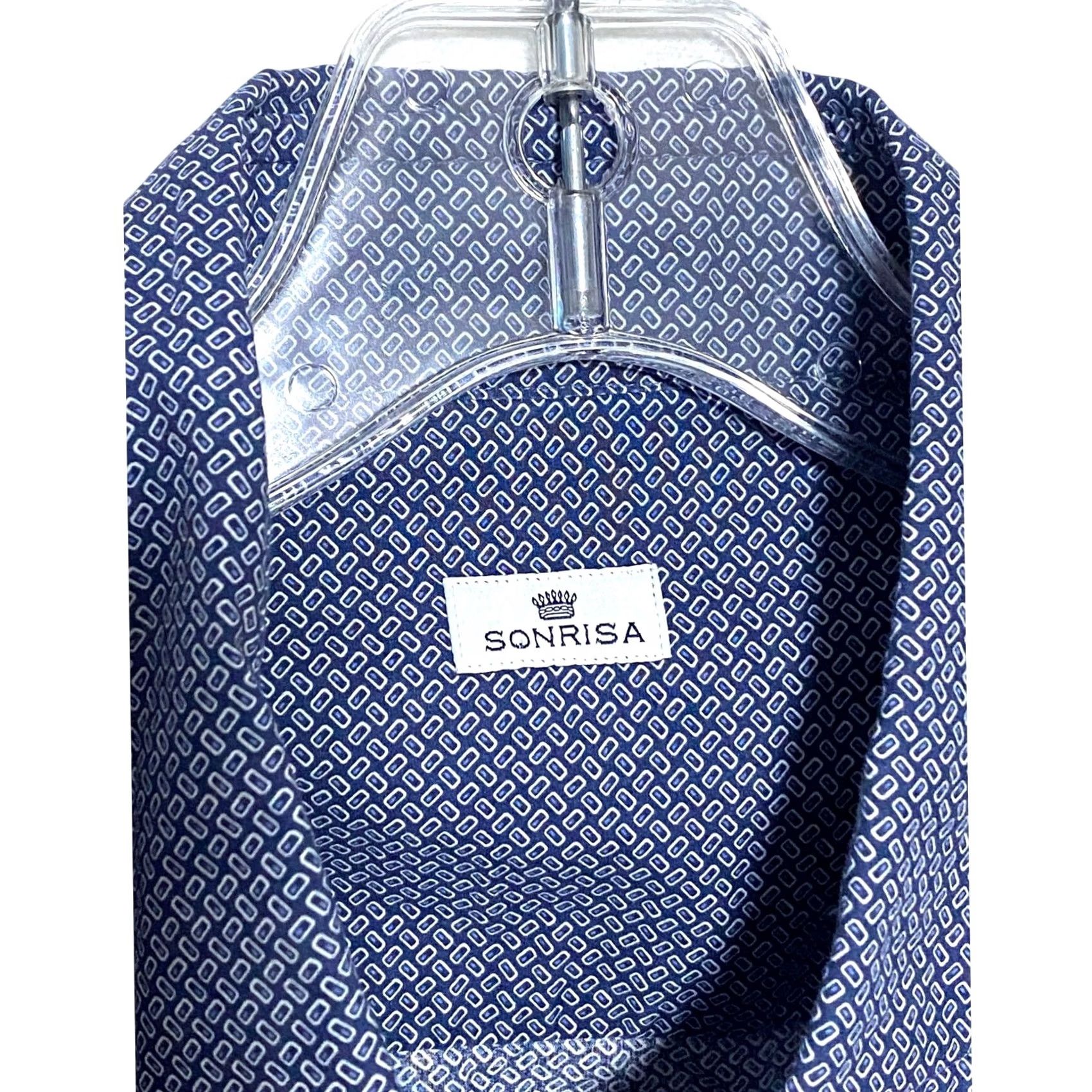 Vintage Sonrisa Geometric Button Down Dress Shirt Mens 15.5 Italy Professional Career Dress Shirt Mens 15.5 Blue Geometric Size 42R - 4 Thumbnail
