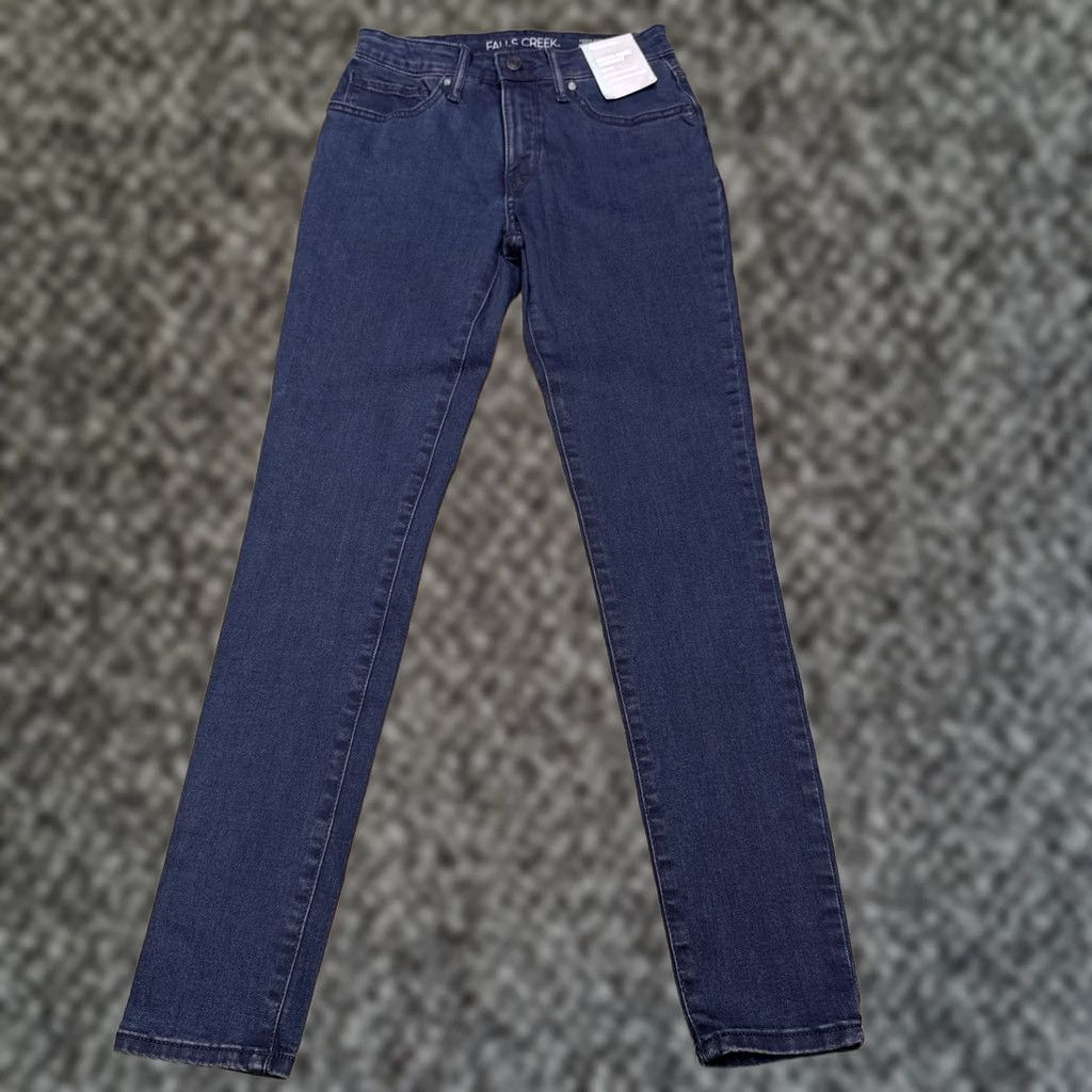 Vintage Falls Creek Jeans Womens 4 Skinny High Rise Blue Denim Stretch 5-Pocket Logo Zip 28.5in Inseam Slim Regular Cotton Blend NWT City 90s? Size 27" / US 4 / IT 40 - 1 Thumbnail
