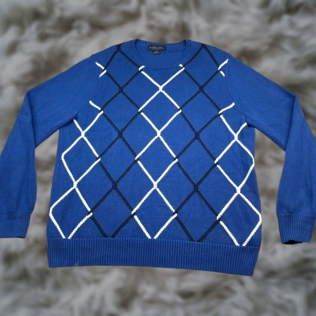 Brooks Brothers Brooks Brothers Men’s Textured Knit Pullover Sweater Blue Argyle XL Crew Neck 100% Cotton Size US XL / EU 56 / 4 - 1 Thumbnail
