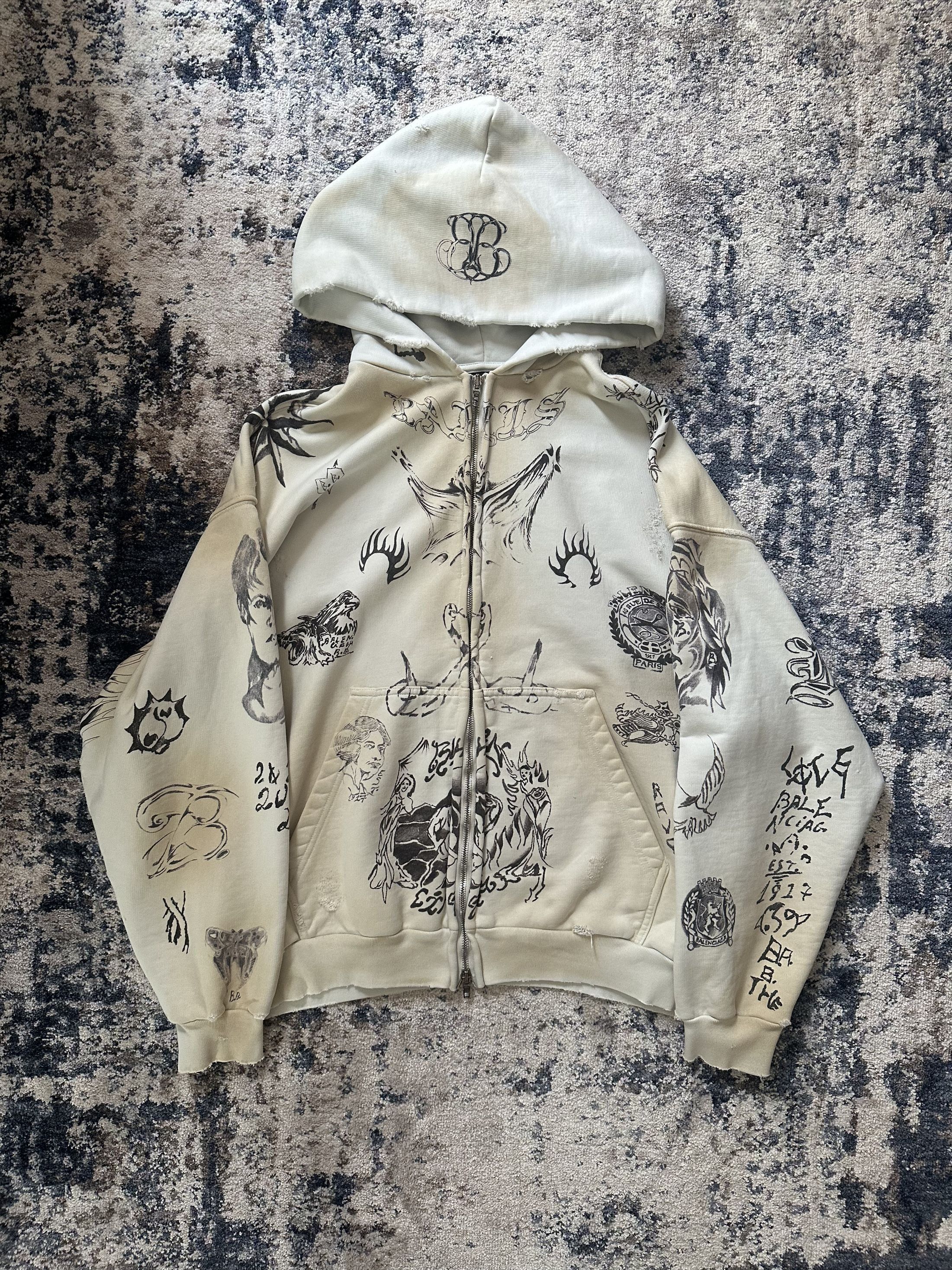 Balenciaga Balenciaga SS24 Tattoo Zip-Up Hoodie | Grailed