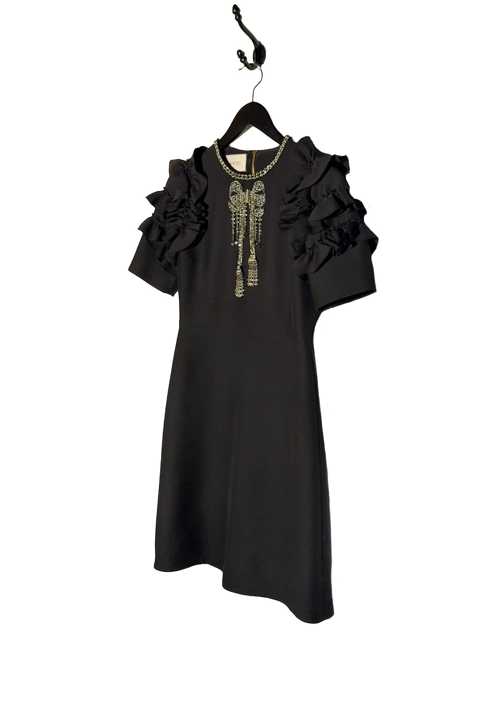 Gucci Gucci 2016 Embellished Bow Ruffled Sleeves Black Mini Dress Size S / US 4 / IT 40 - 2 Thumbnail