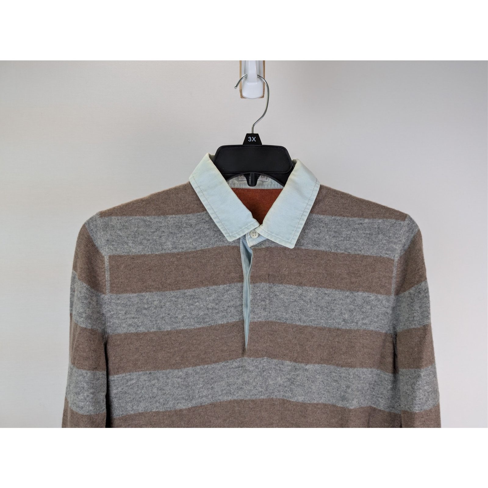 Brunello Cucinelli o1rshd1 CC20 Long Sleeve Striped Polo Shirt in Multicolor Size US M / EU 48-50 / 2 - 3 Thumbnail