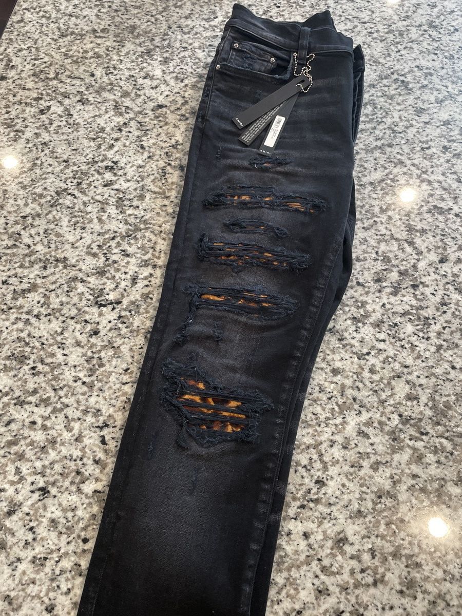 image of Amiri Black Leopard Thrasher Jeans, Men's (Size 31)